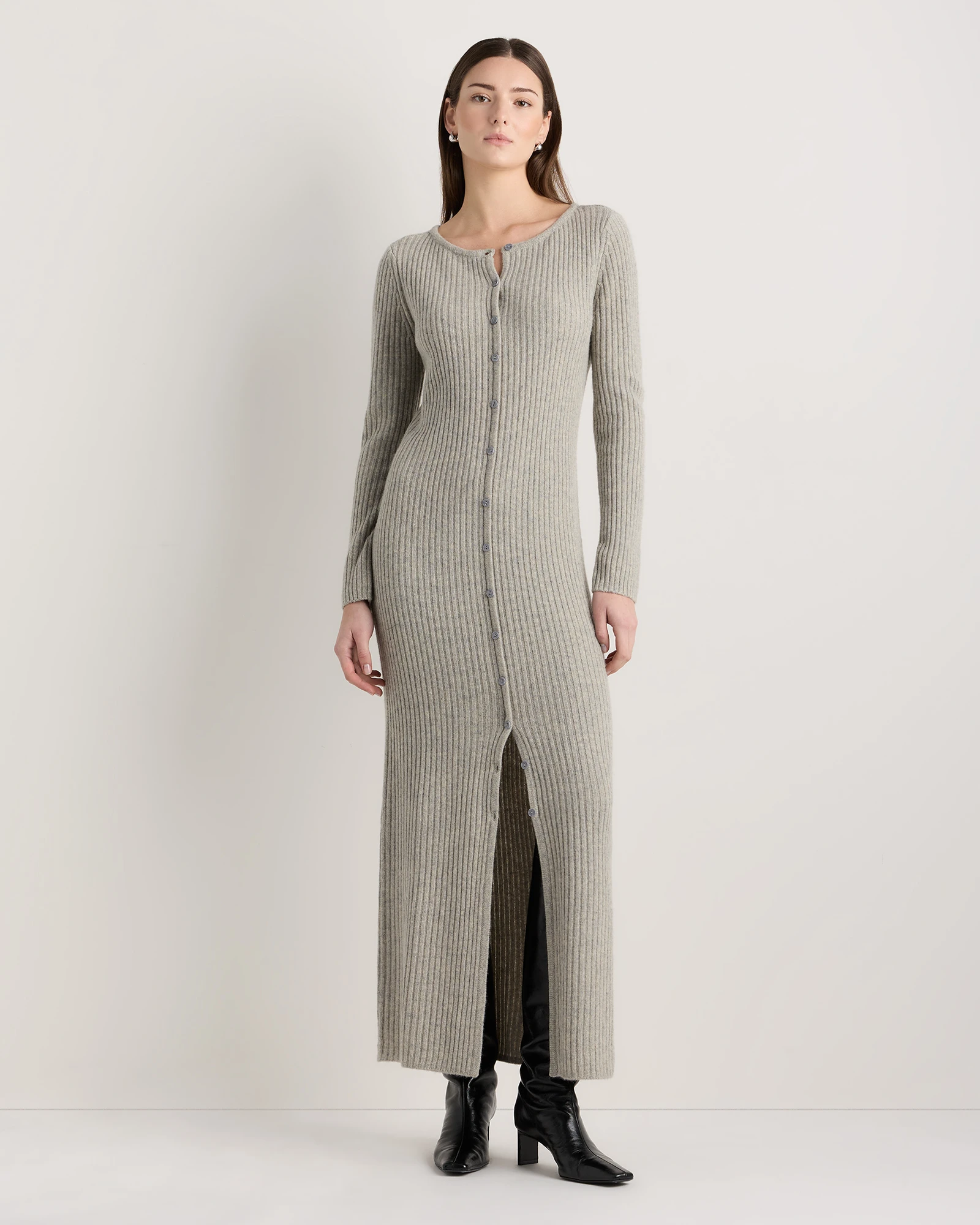 100% Yak Wool Ribbed Cardigan Sweater Dress