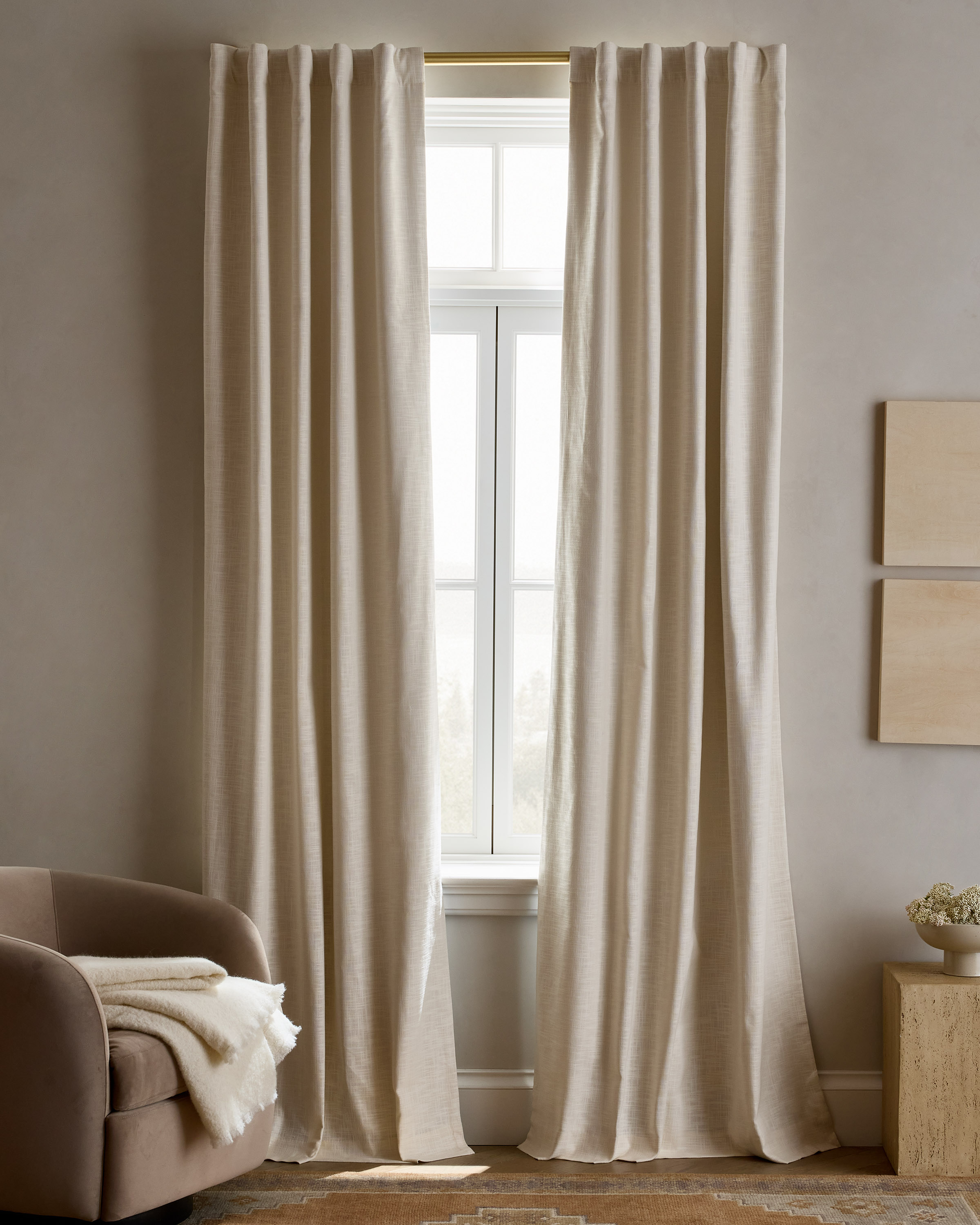 Ivory Textured Cotton Room Darkening Curtain