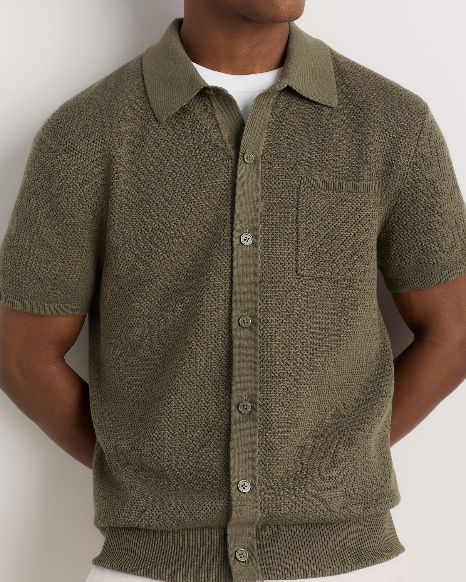 100% Organic Cotton Mesh-Stitch Button-Up Sweater Polo in Bayberry