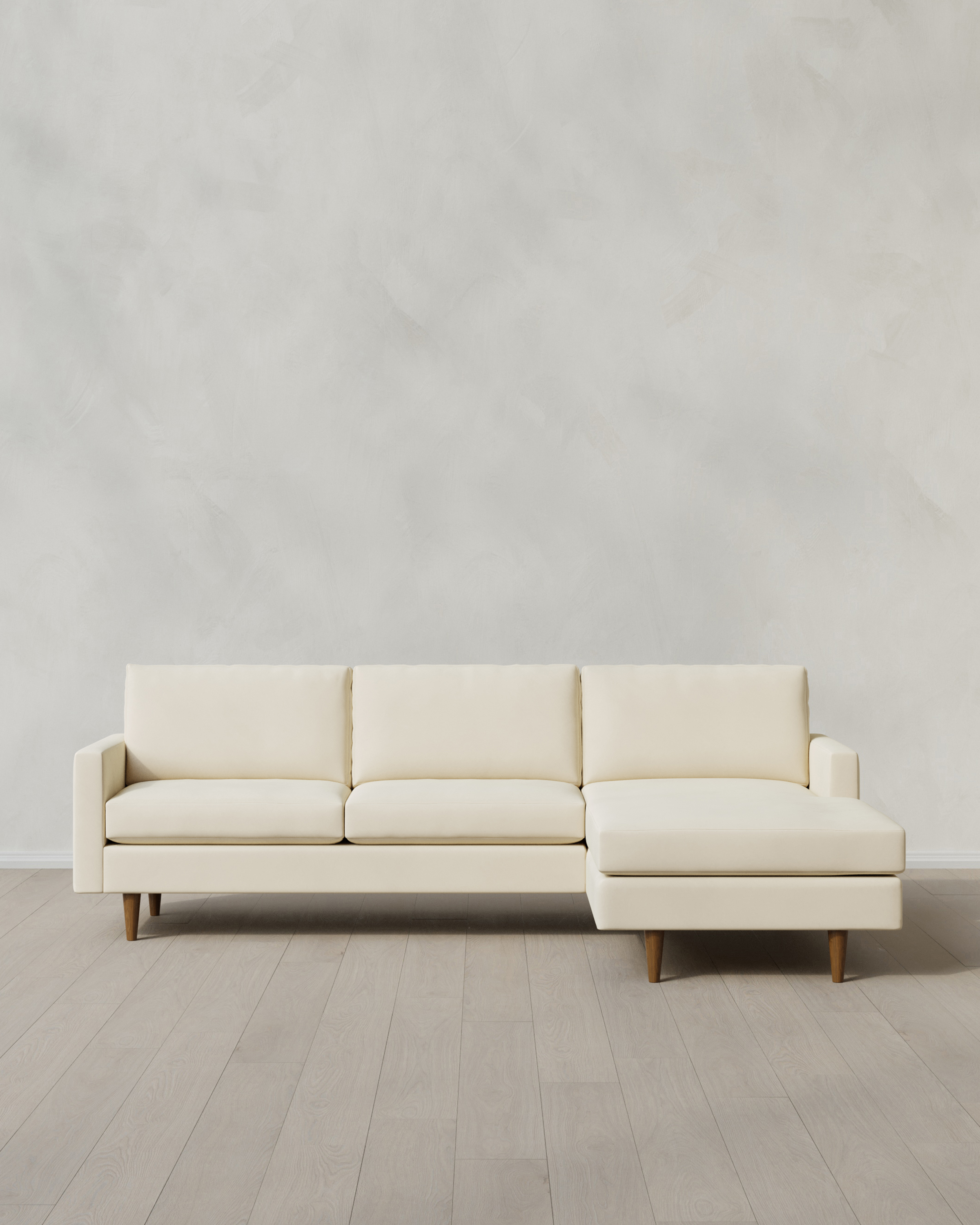 Ivory Atlas Midcentury Chaise Sectional in Performance Velvet