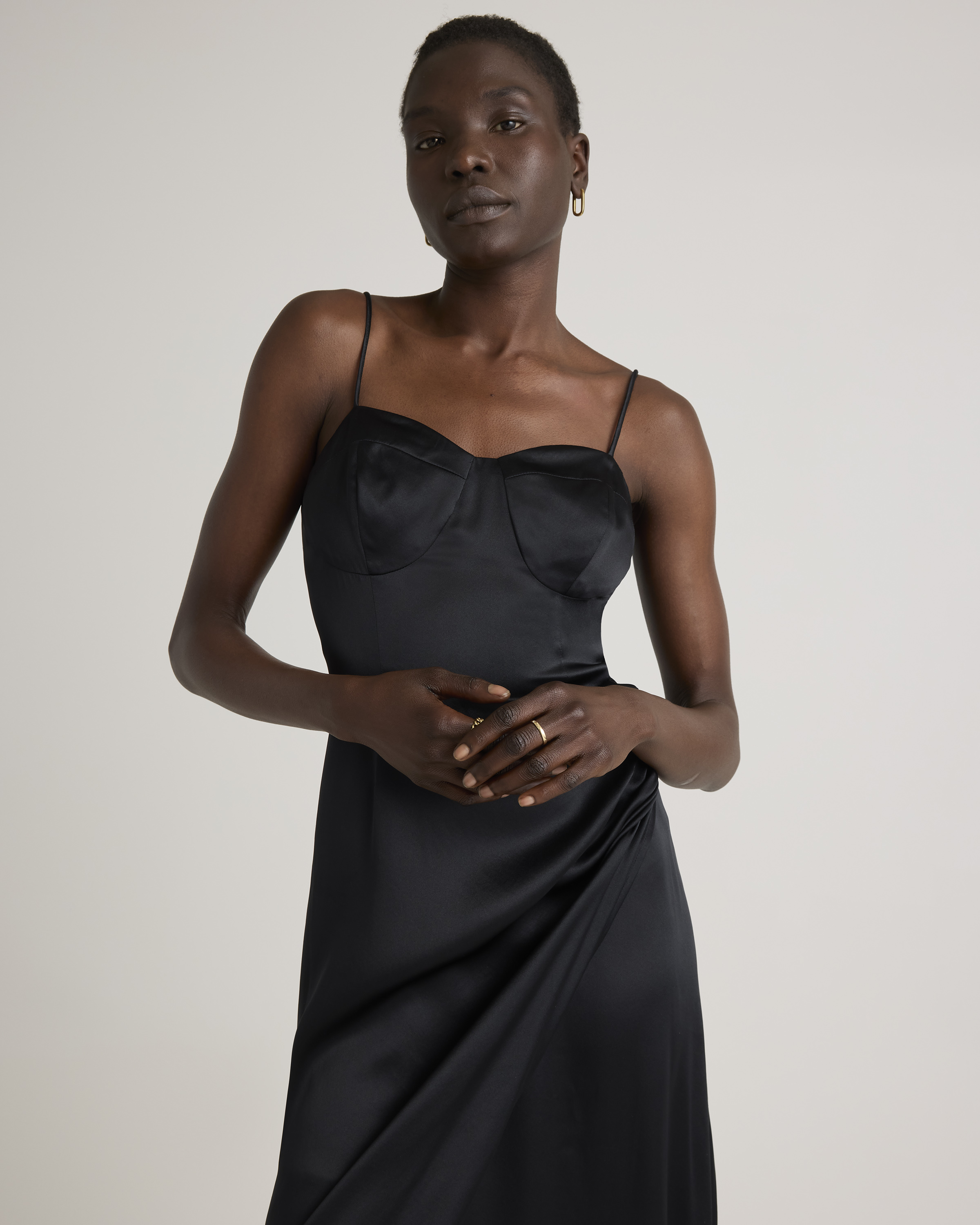 green emerald velvet dress Verlaine Black Satin Maxi Dress main image 0
