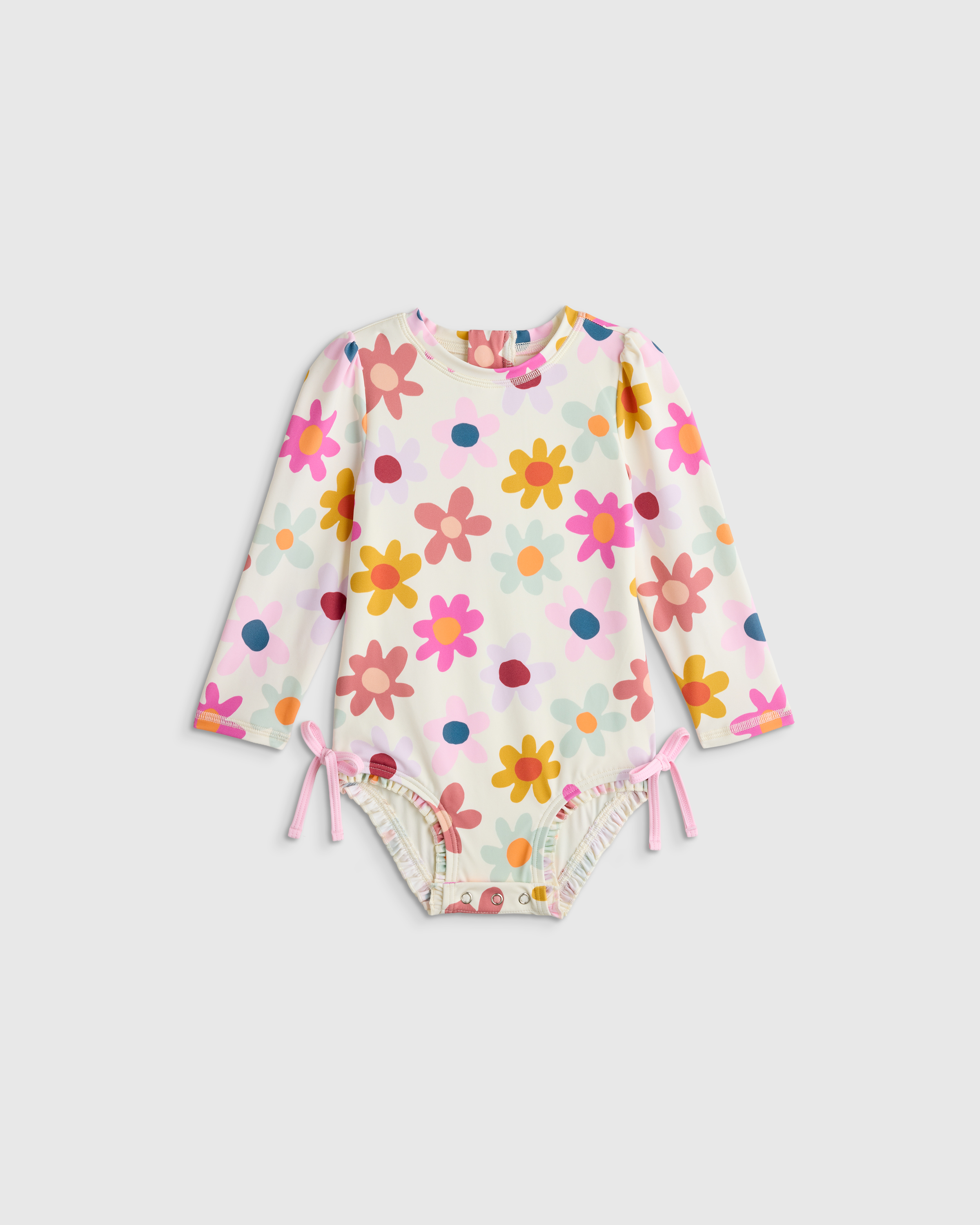 Happy Floral Long Sleeve Tie One-Piece Swimsuit