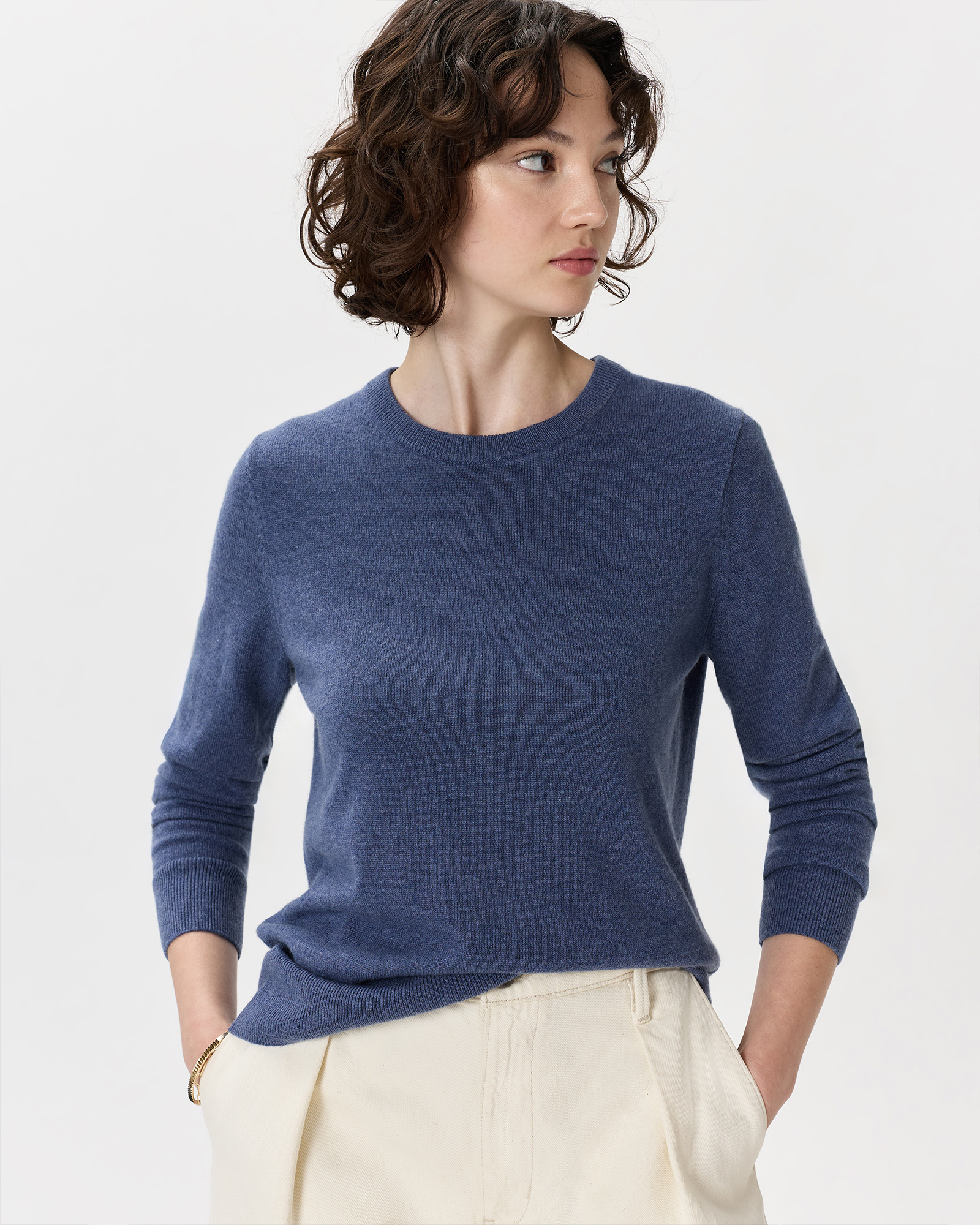 Heather Storm Blue Mongolian Cashmere Crewneck Sweater