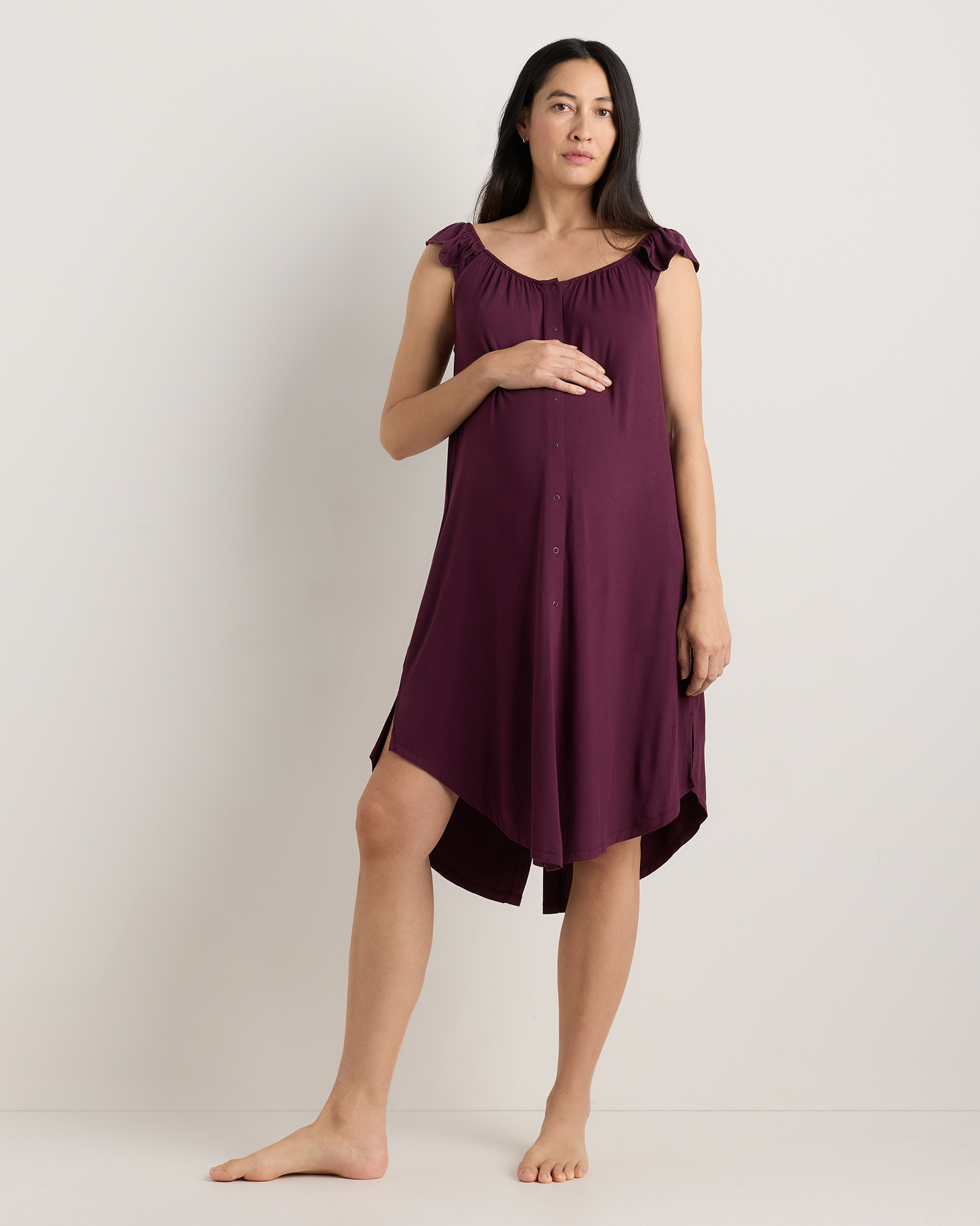 Wine Tasting Red Bamboo Jersey Flutter Sleeve Labor and Delivery Gown