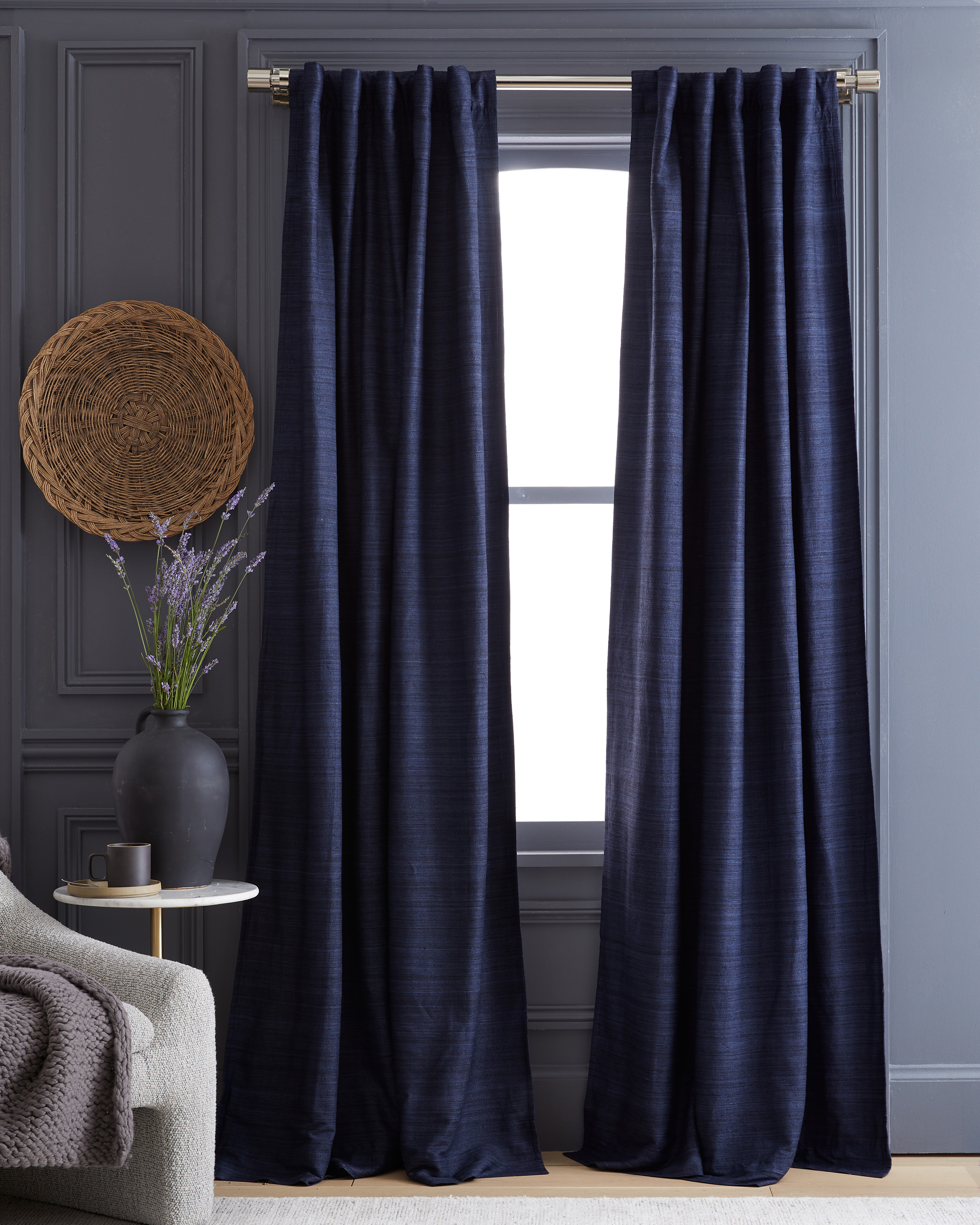 Navy Raw Silk Room Darkening Curtain