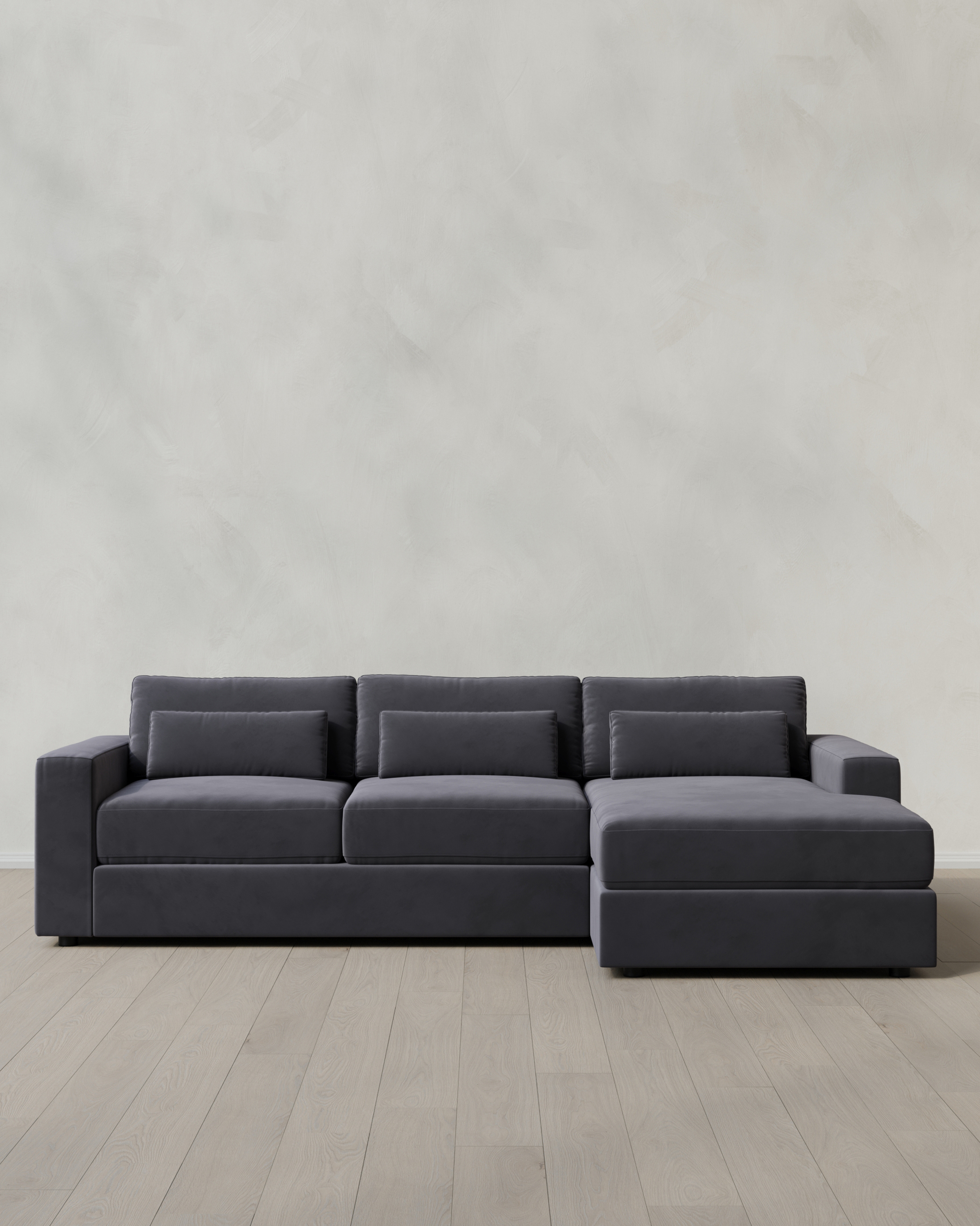 Gunmetal Ashford Deep Seat Chaise Sectional in Performance Velvet
