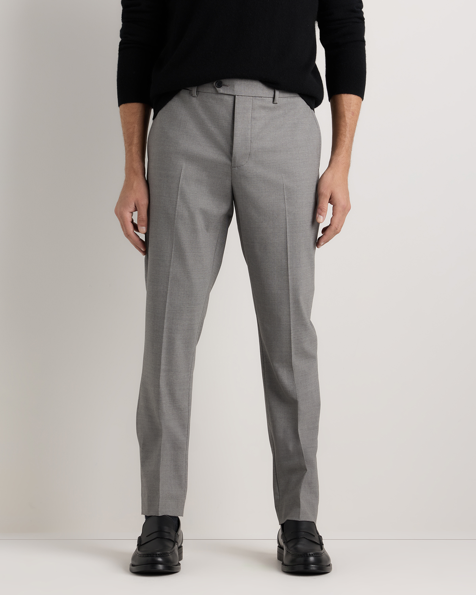 Grey Melange Stretch Wool Dress Pants - Slim fit