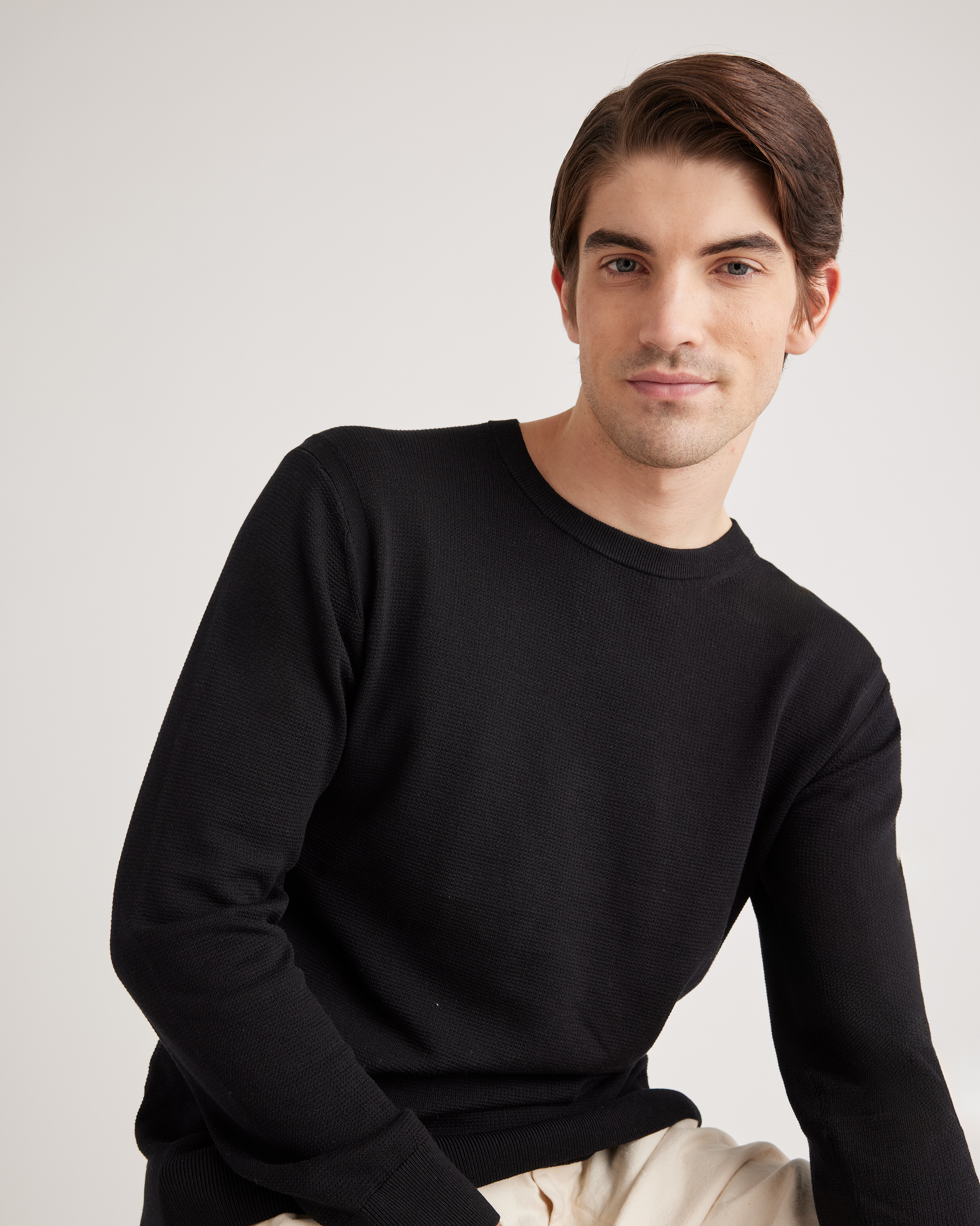 Organic Cotton-Silk Pique Crewneck Sweater