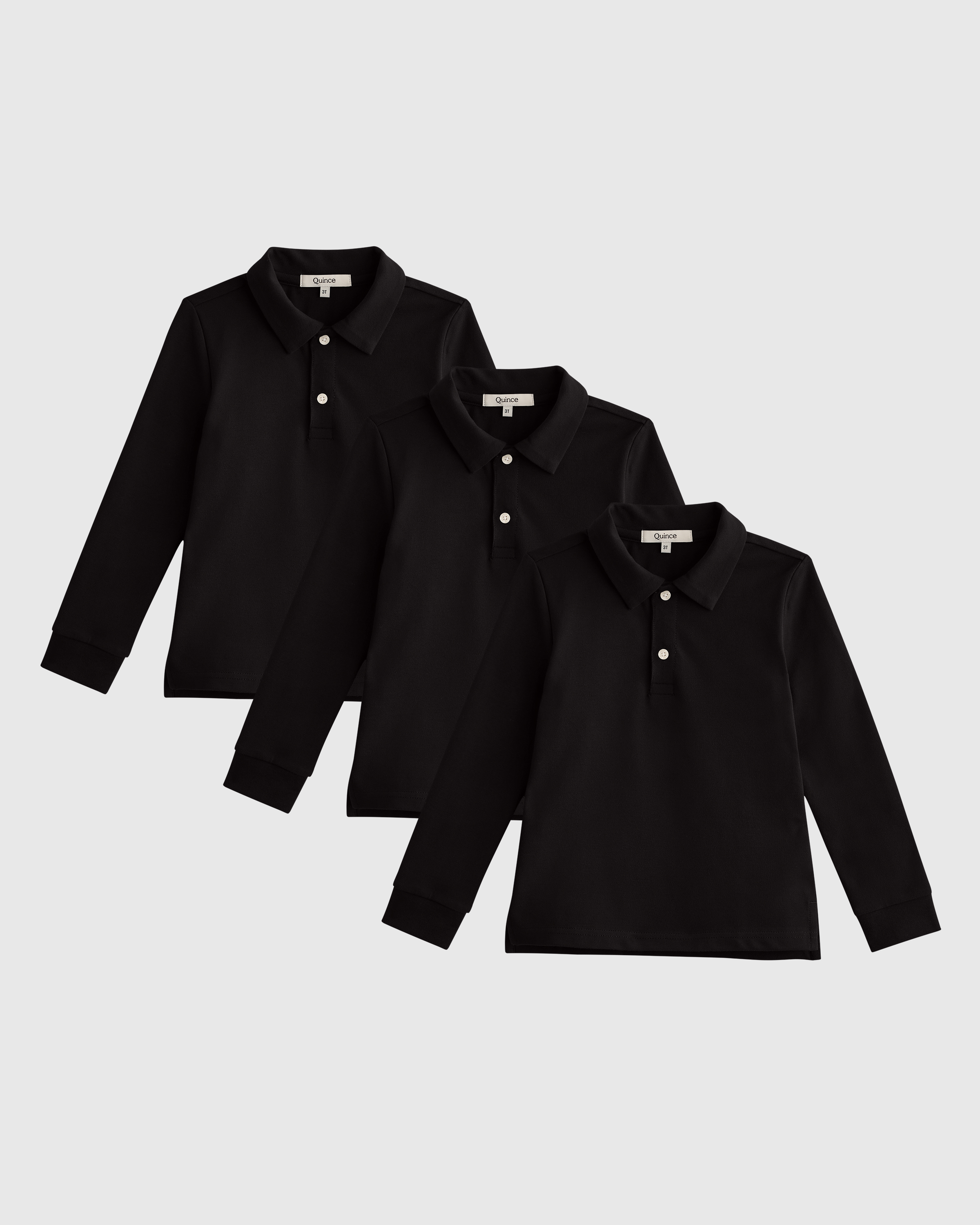 Black Organic Cotton Long Sleeve Pique Polo 3-Pack