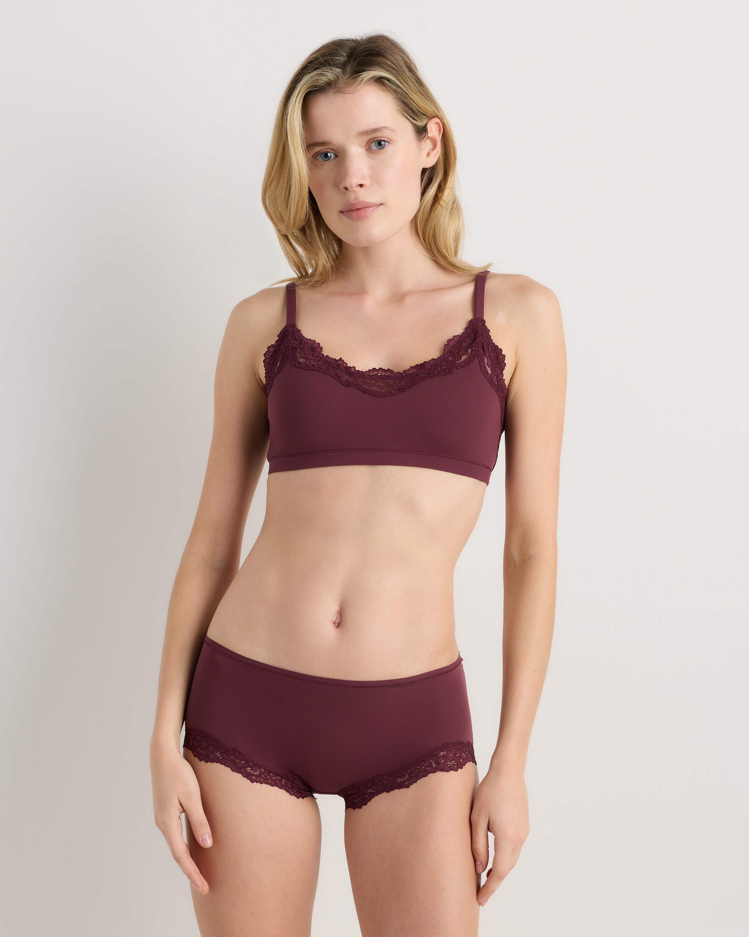 Barolo Burgundy Second Skin Lace Scoop Neck Bralette (2-Pack)
