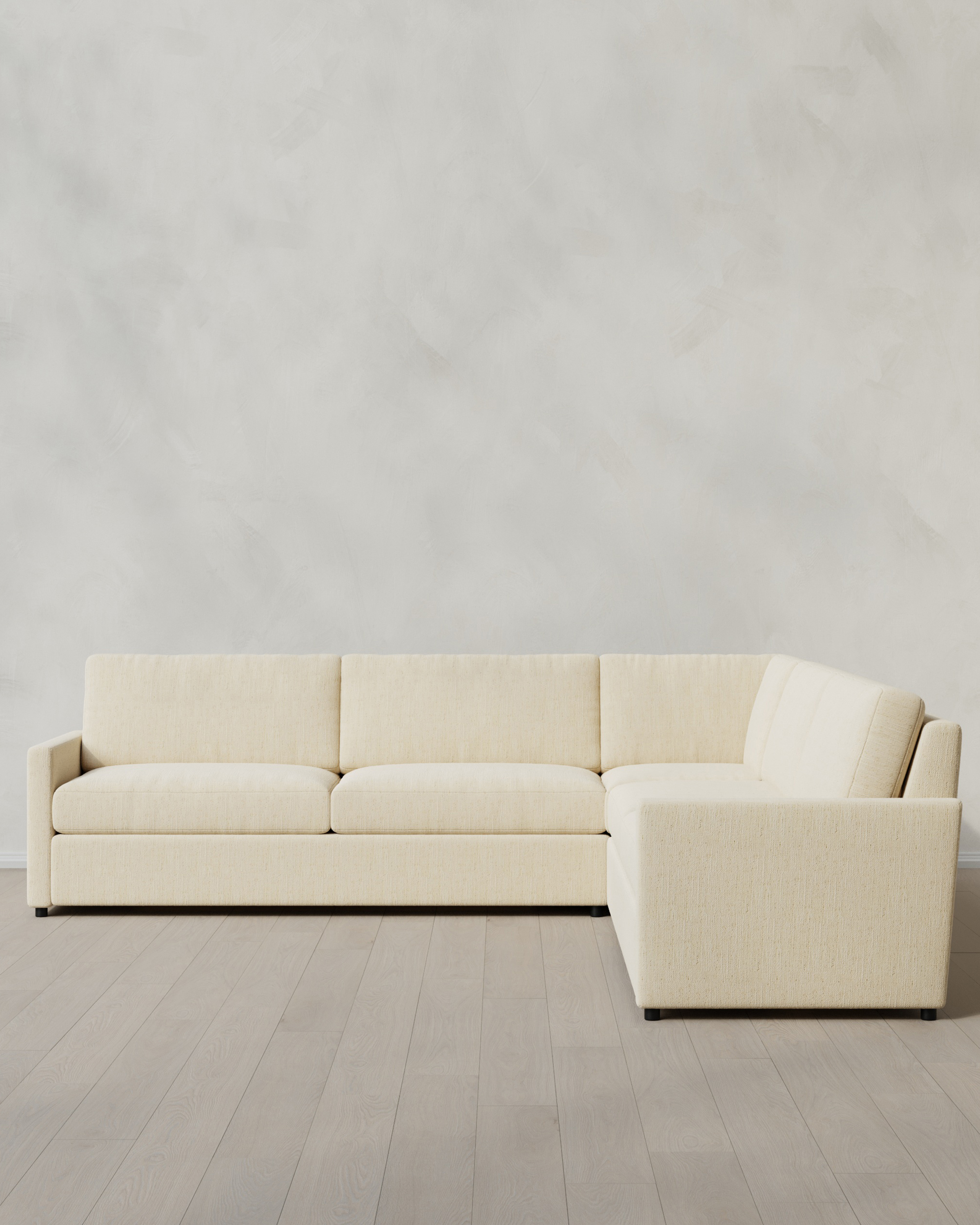 Quince | Brennan L Sectional in Performance Chenille Linen Blend in Eggshell, Size 127x127, Polyester