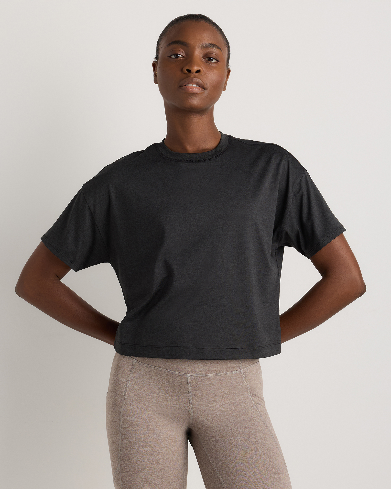 Quince Women's Flowknit Breeze Boxy Cropped T-shirt In Black