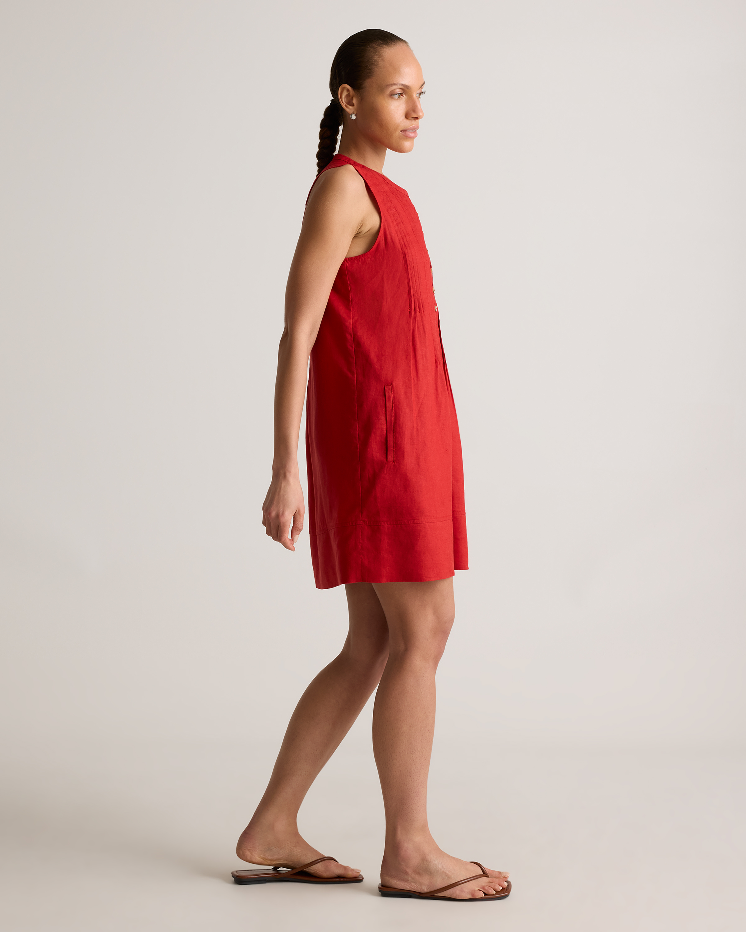 100% European Linen Sleeveless Swing Dress in Chile