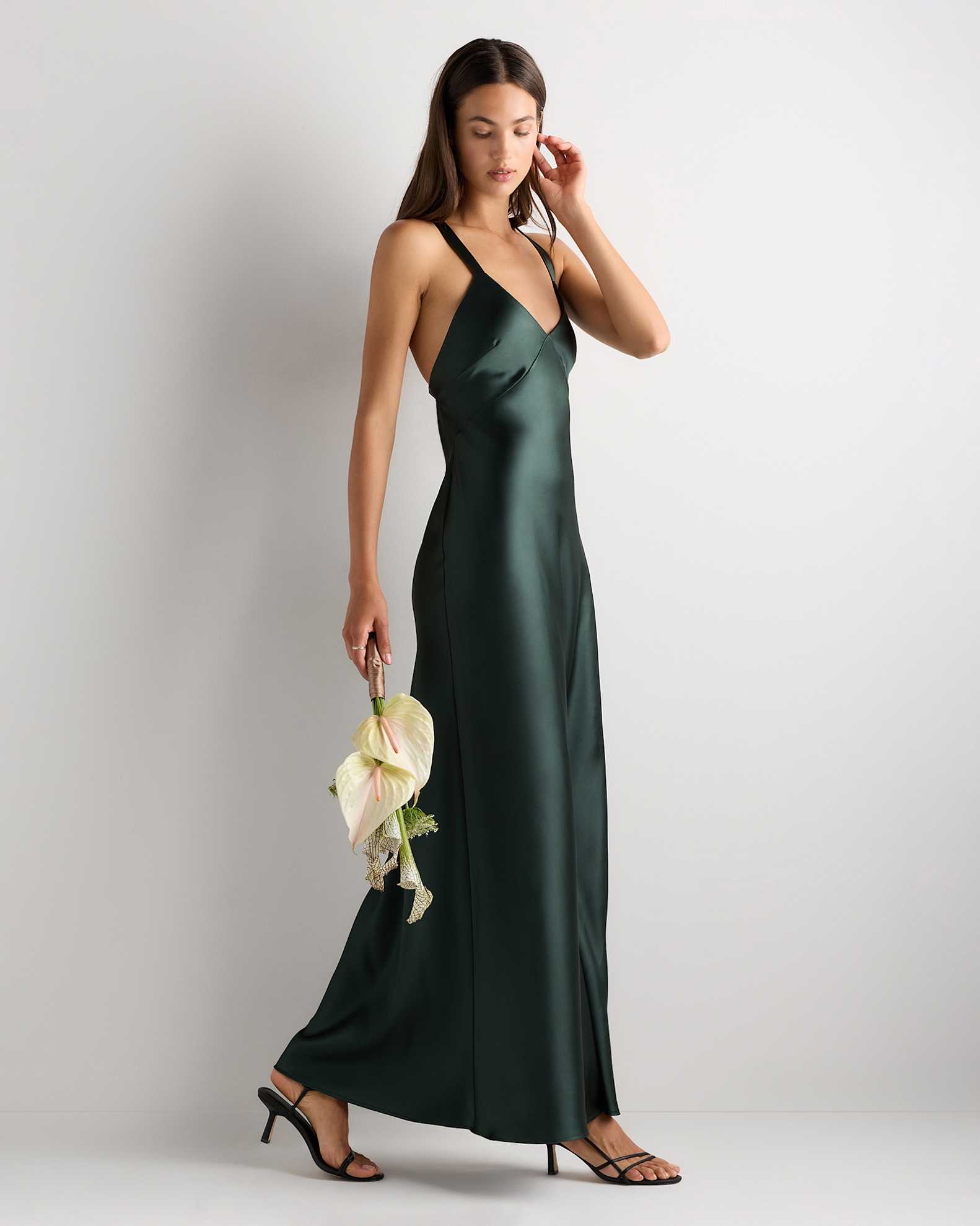 Bianca Stretch Satin Dress in Forest Green Bianca Stretch Satin Dress in Forest Green