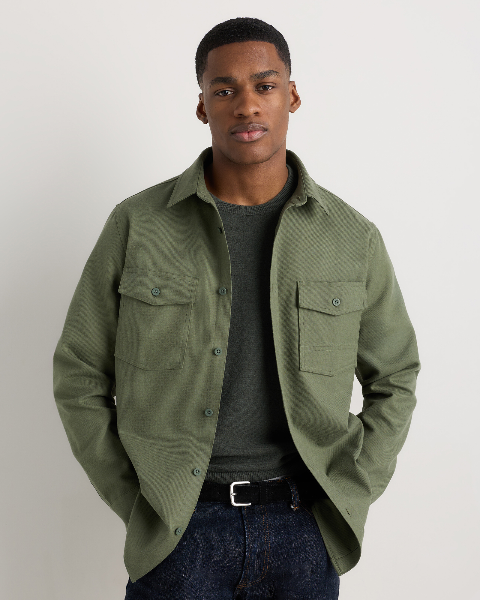 Loden Green Brushed Cotton Wool Utility Overshirt