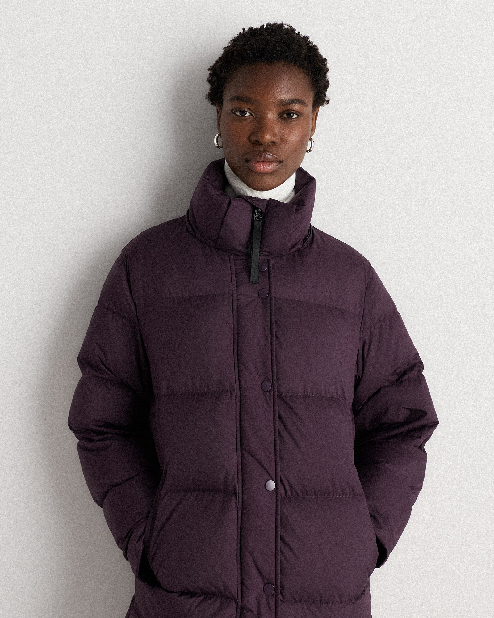 Responsible Down Long Puffer Jacket in Deep Orchid Purple