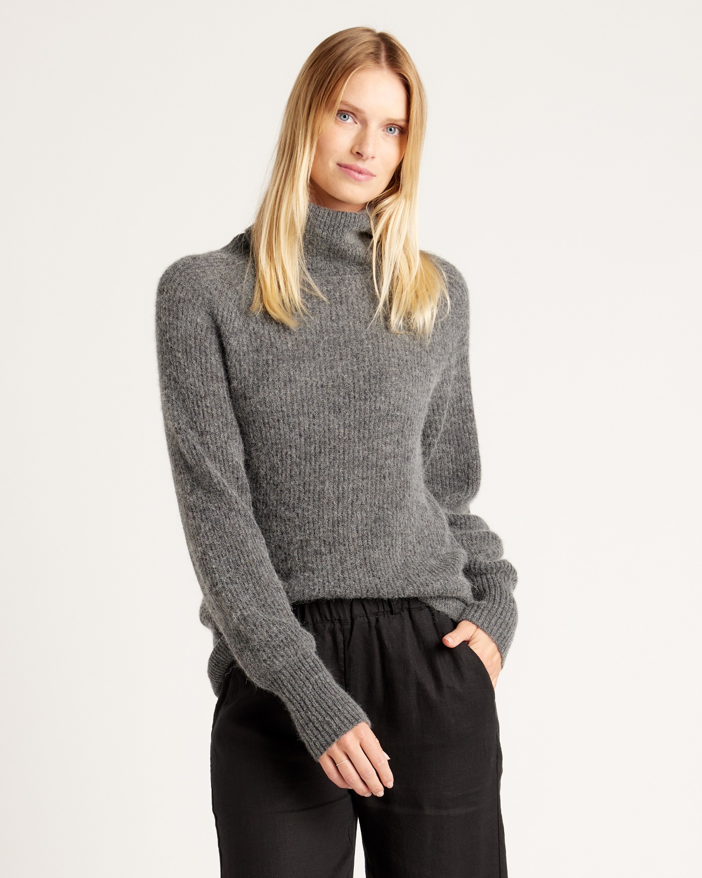 Charcoal Baby Alpaca-Wool Turtleneck