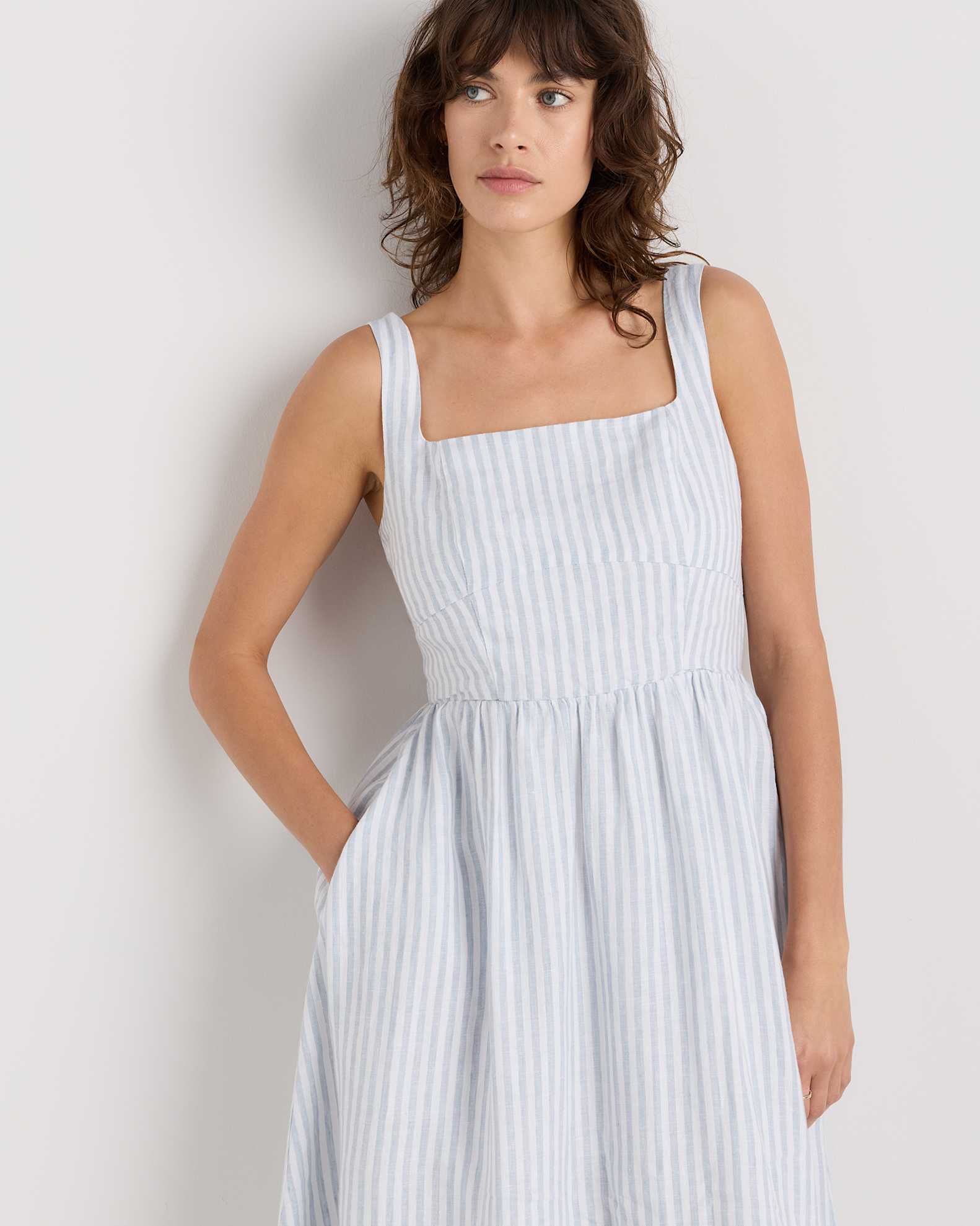 shimmer stripe pleated flare dress AKIRA Alina Pleated Knit Fit And Flare Mini Dress In Blue