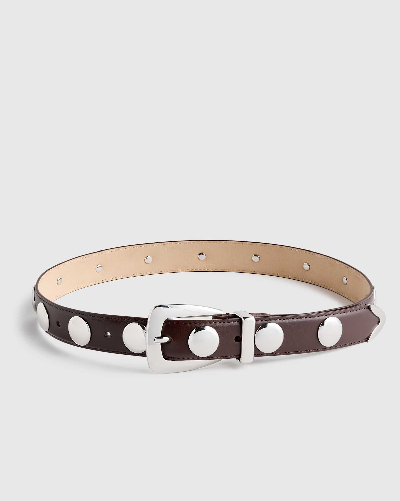Espresso Alyssa European Leather Studded Belt