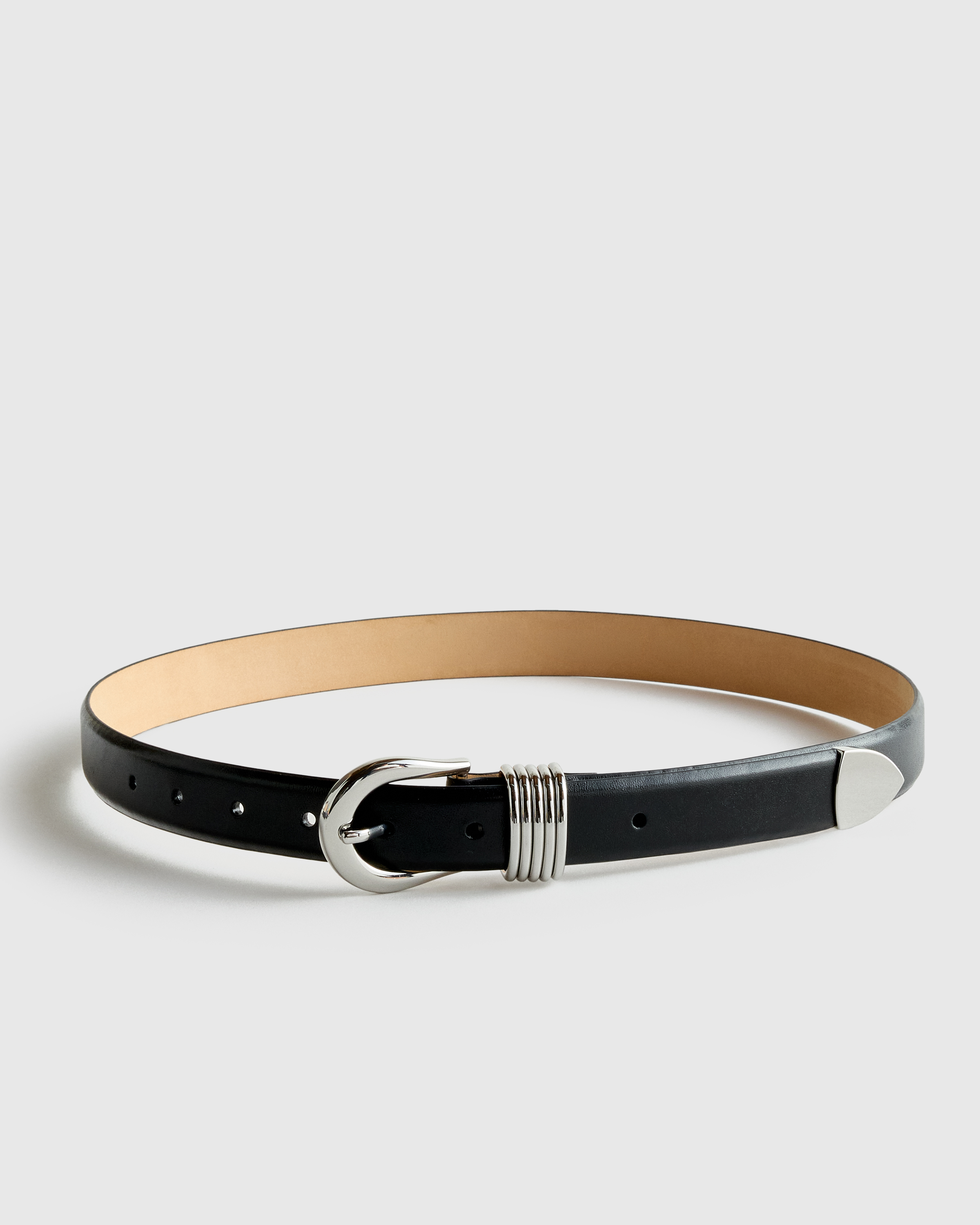 Black/Silver Daphne European Leather Multi Keeper Belt