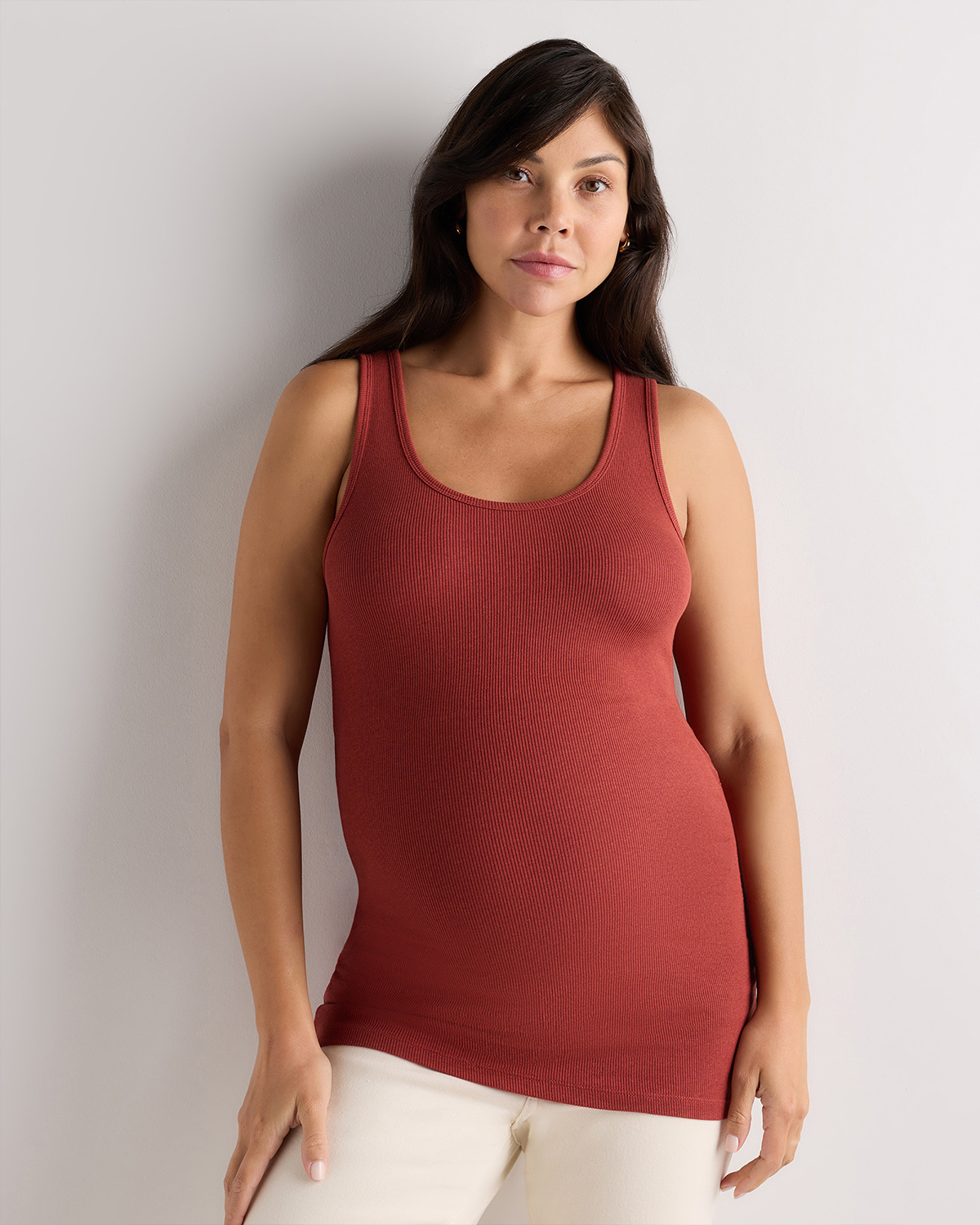 Burnt Red Bamboo Rib Maternity Scoop Neck Tank