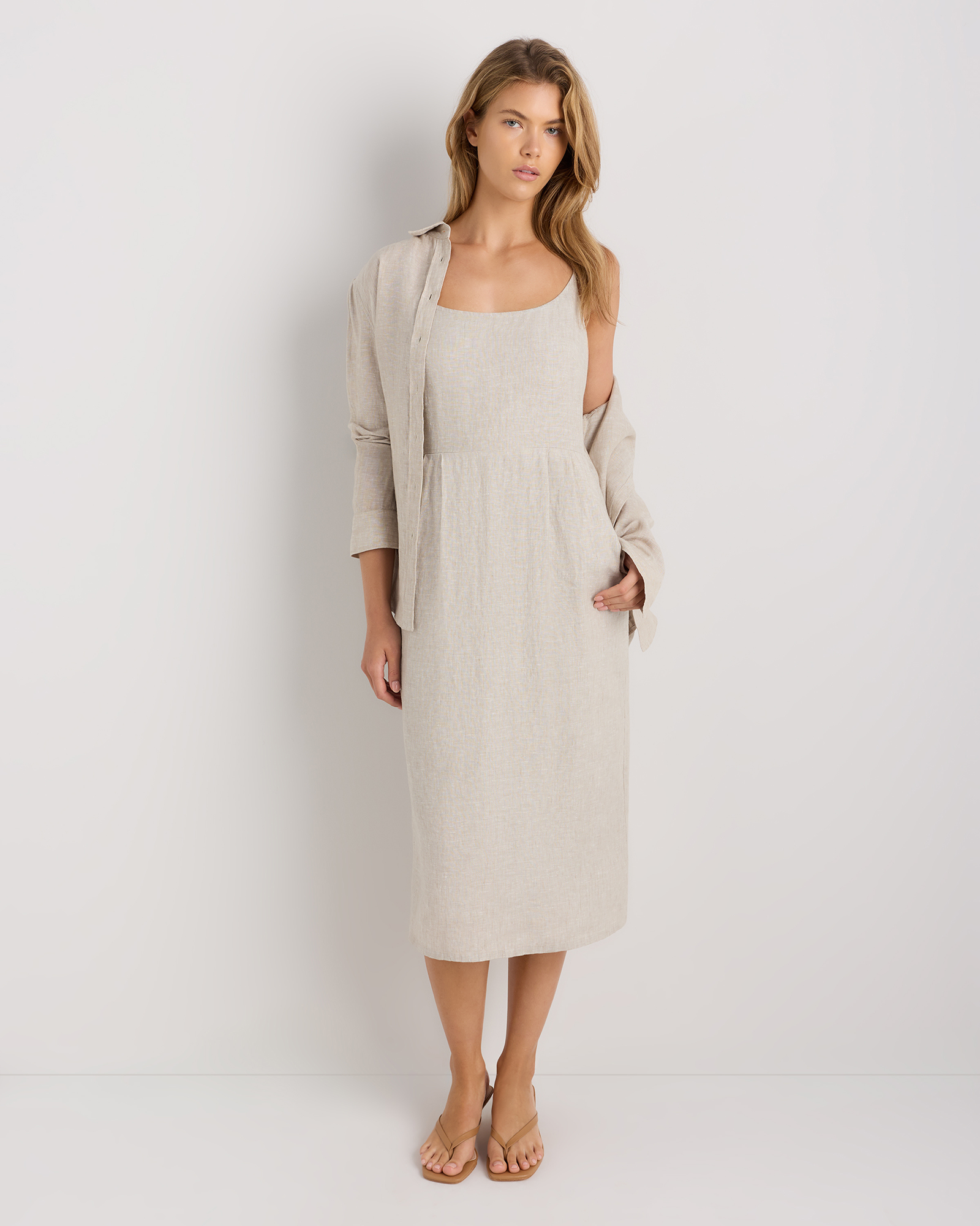 midi pink linen dress Atlanta Rose-Appliqué Off-the-Shoulder Dress – Sleeper main image 0