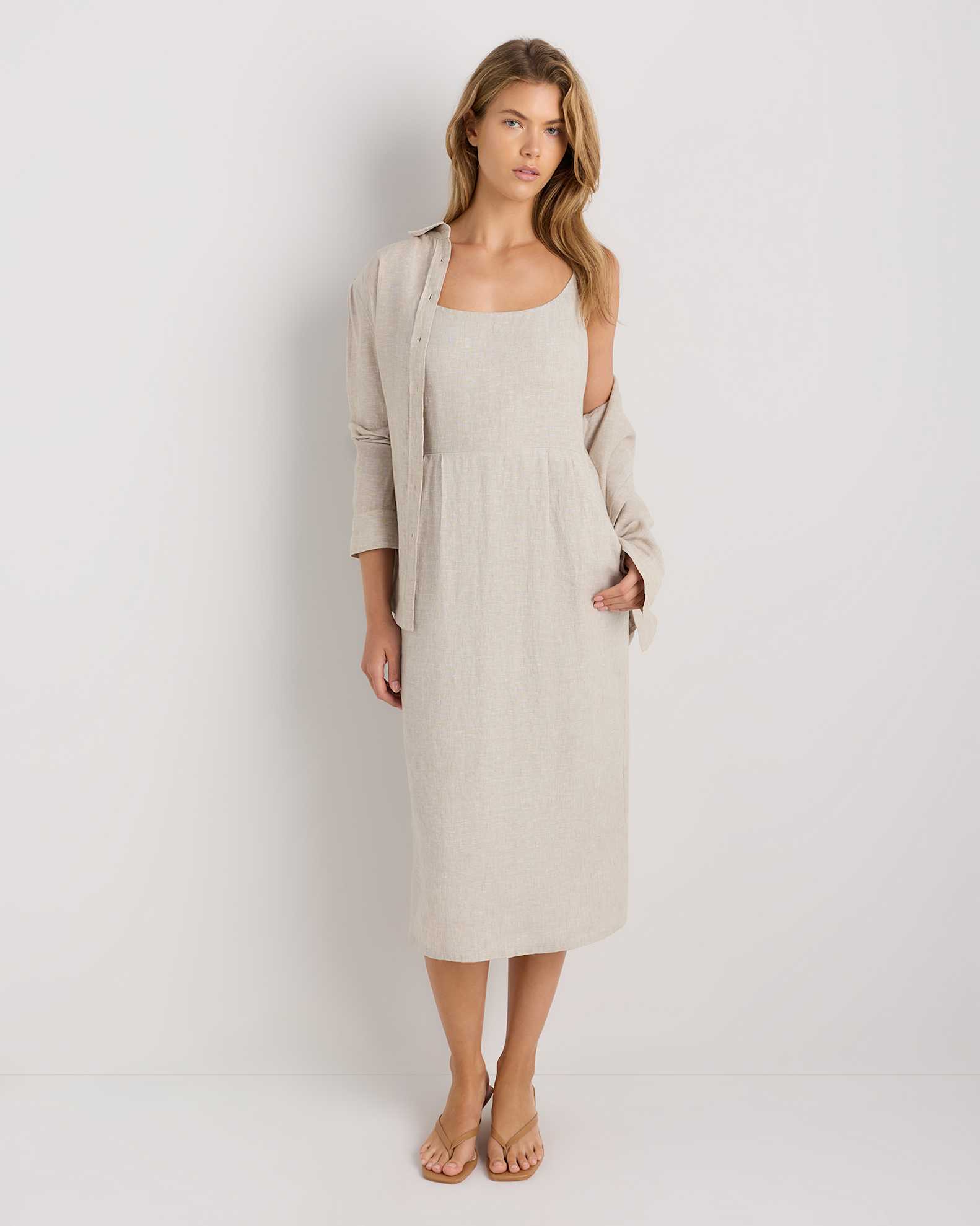 Women's 100% European Linen Scoop Neck Midi Dress in Flax, Size Small by Quince Women's 100% European Linen Scoop Neck Midi Dress in Flax, Size Small by Quince
