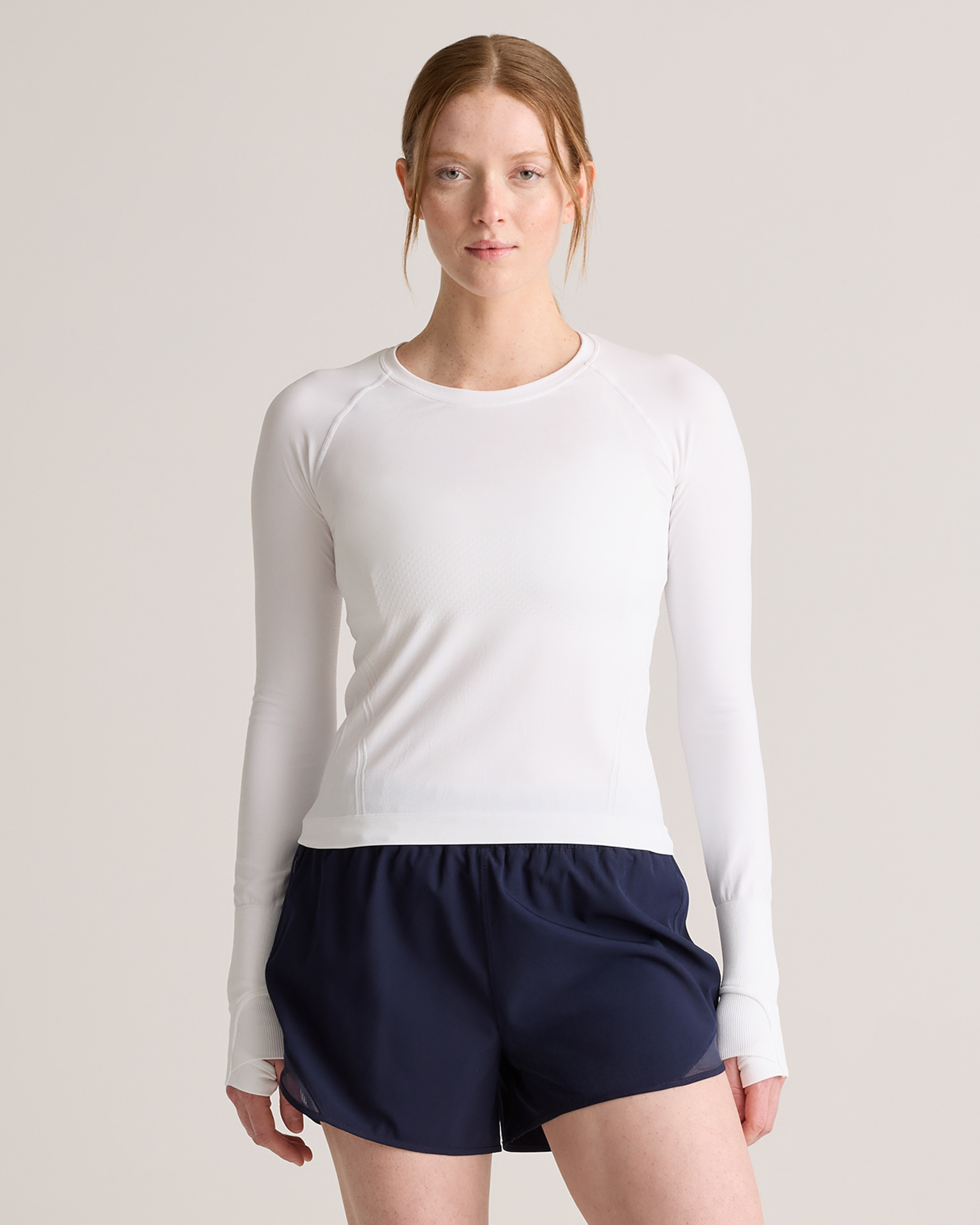 White Seamless Waist-Length Long Sleeve Top
