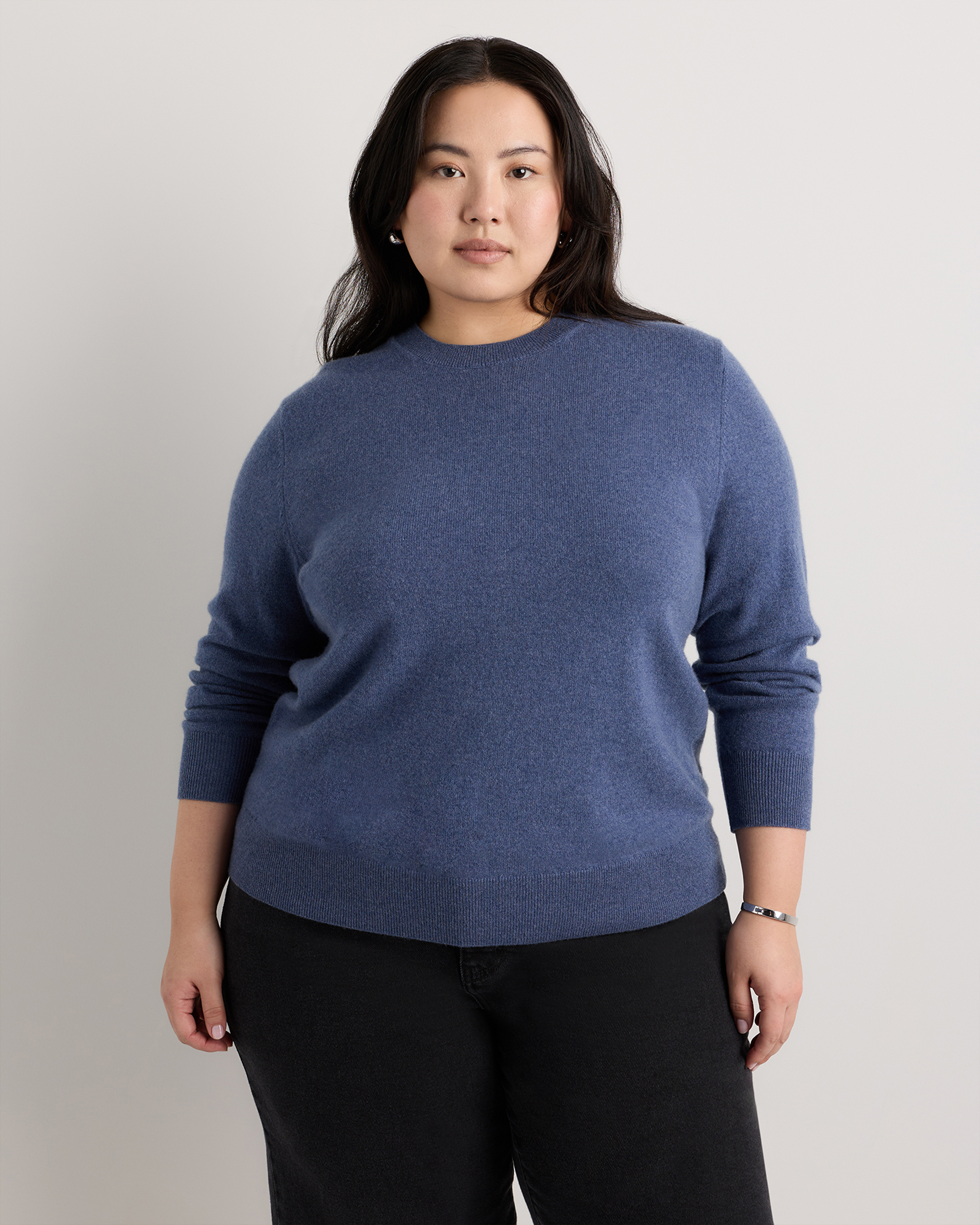 Heather Storm Blue Mongolian Cashmere Crewneck Sweater