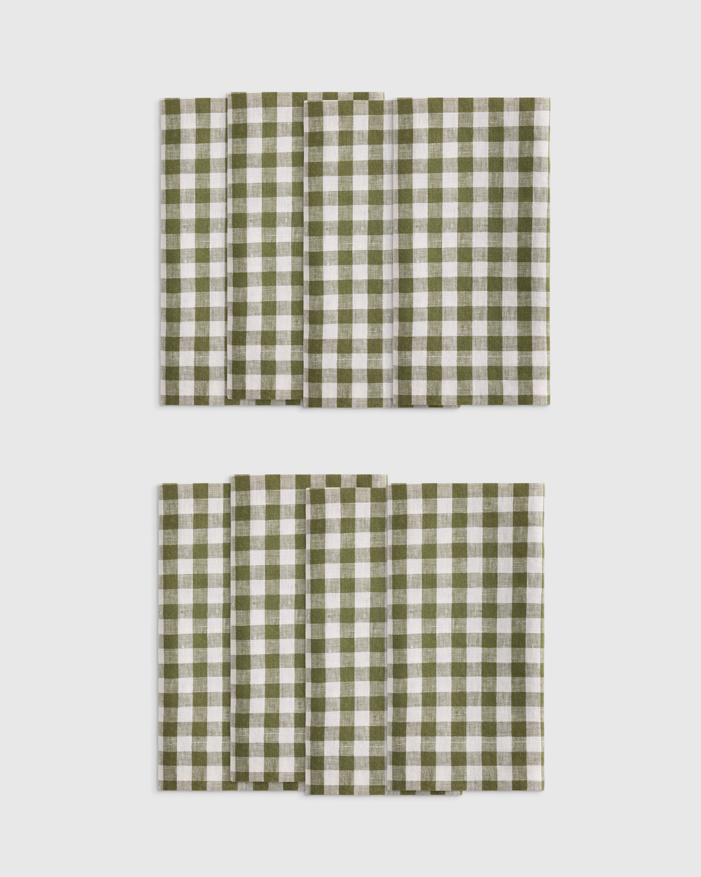 Olive European Linen Wide-Hem Gingham Napkins (Set of 8)