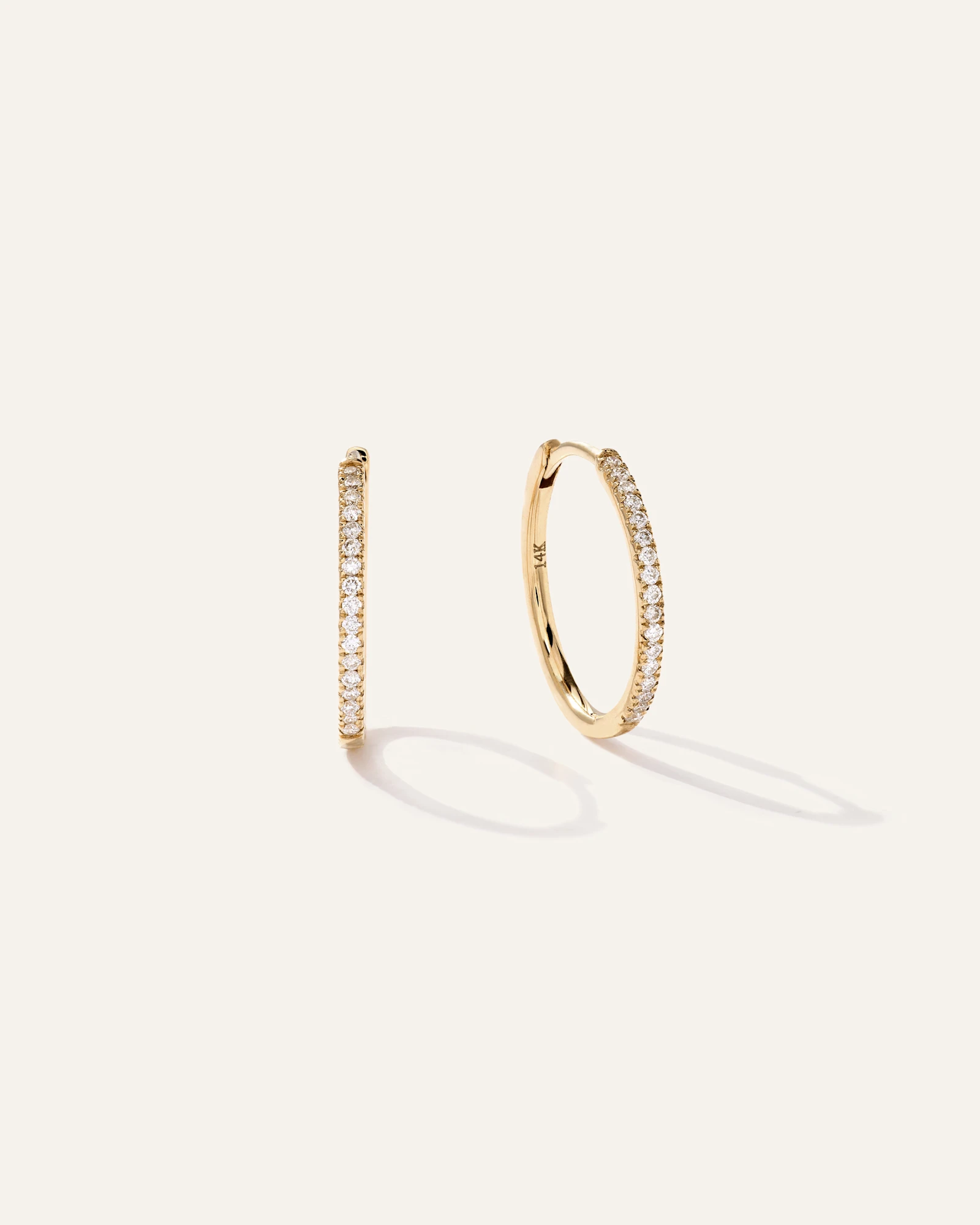 14K Gold Diamond Pave Hoops - 15mm