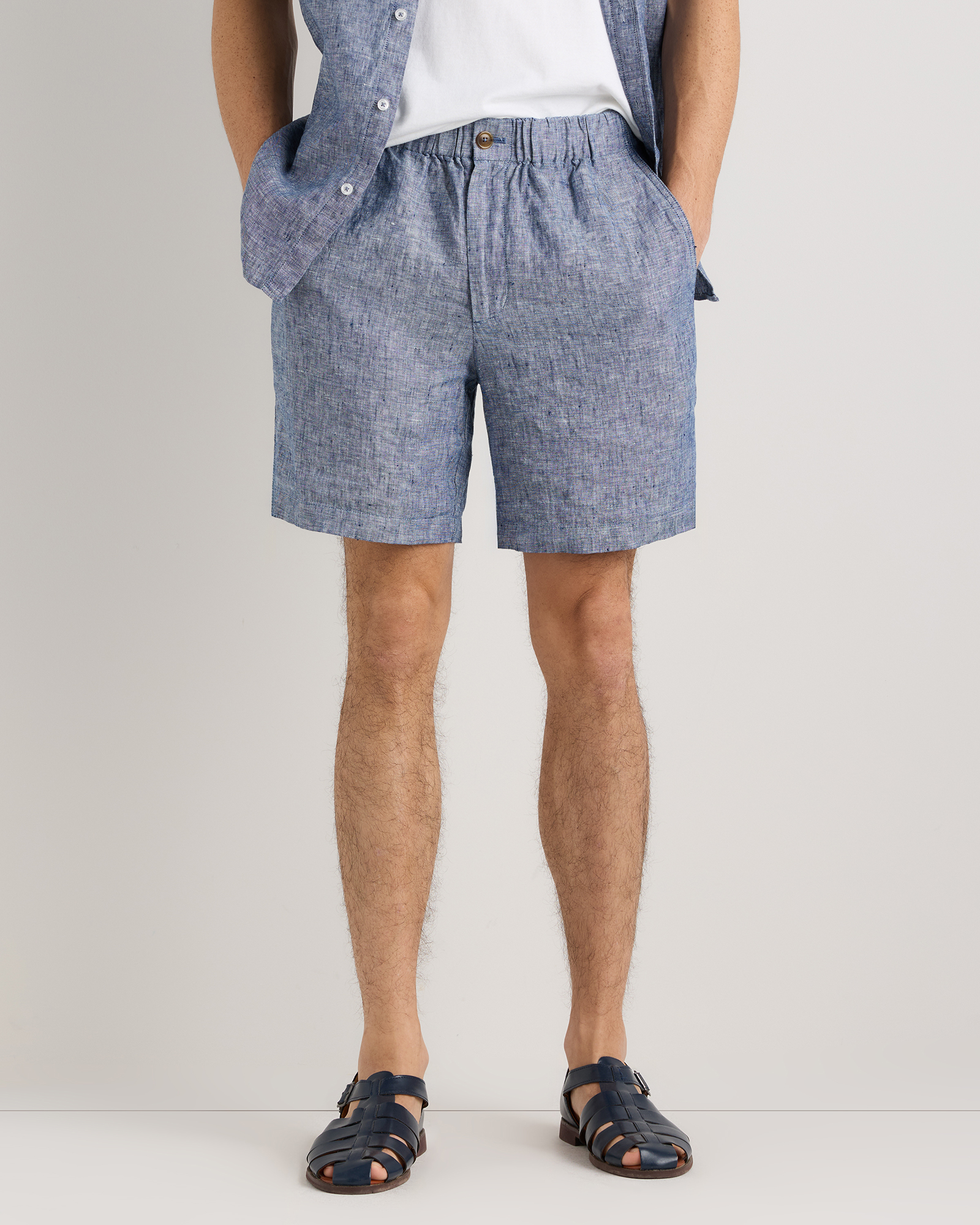 Chambray Blue 100% European Linen Shorts - 7"