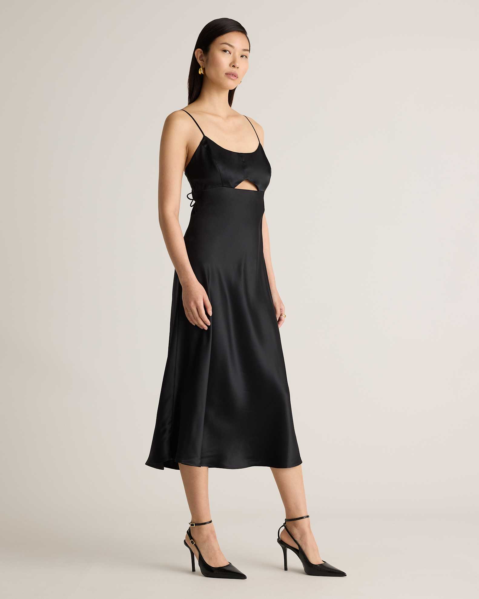 Quince Women's Cutout Midi Slip Dress, Black, Size XL, 100% Washable Mulberry Silk, Hypo-Allergenic, Thermoregulating Quince Women's Cutout Midi Slip Dress, Black, Size XL, 100% Washable Mulberry Silk, Hypo-Allergenic, Thermoregulating
