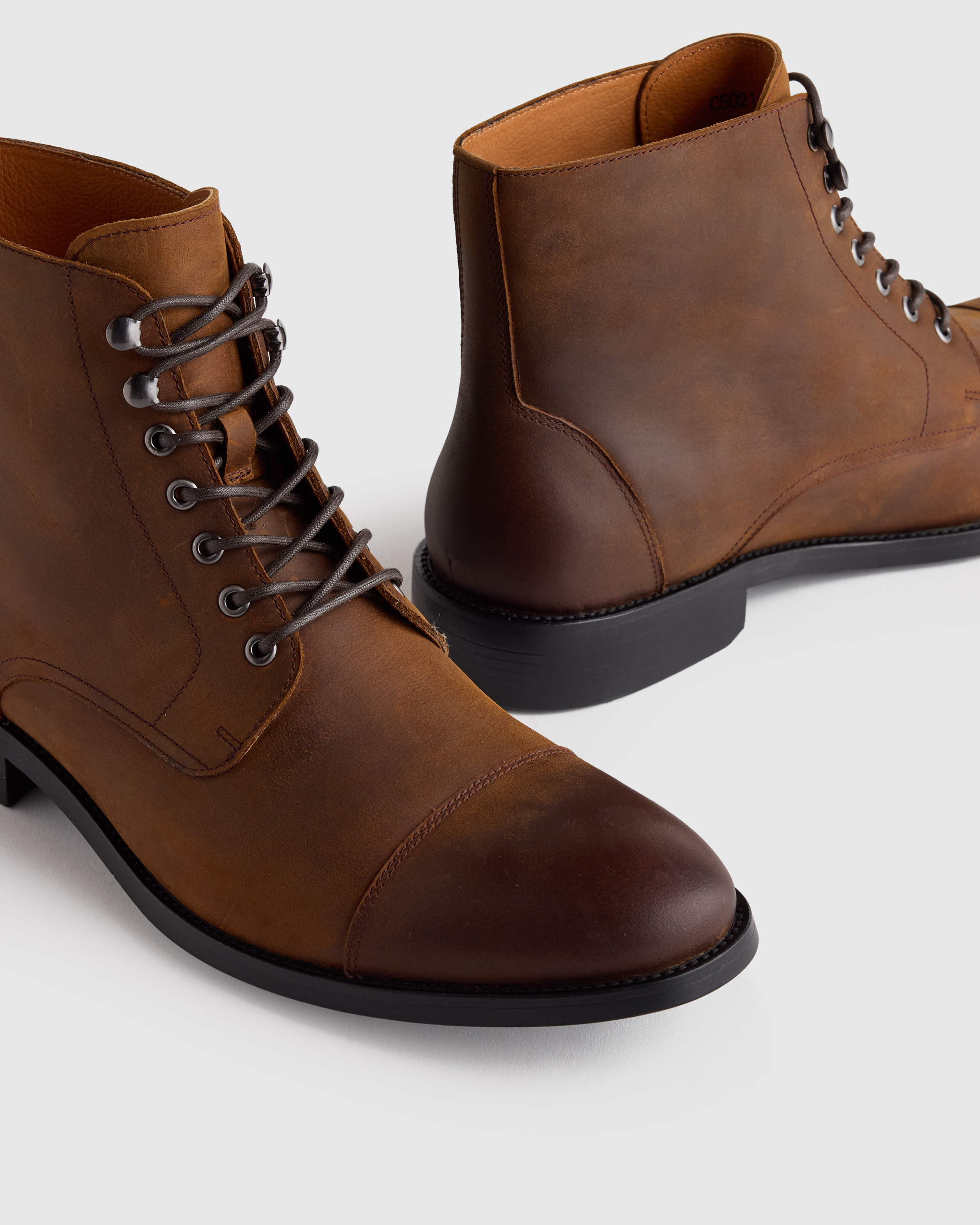 Crafted Leather Cap Toe Lace Up Boot in Firewood display picture 1