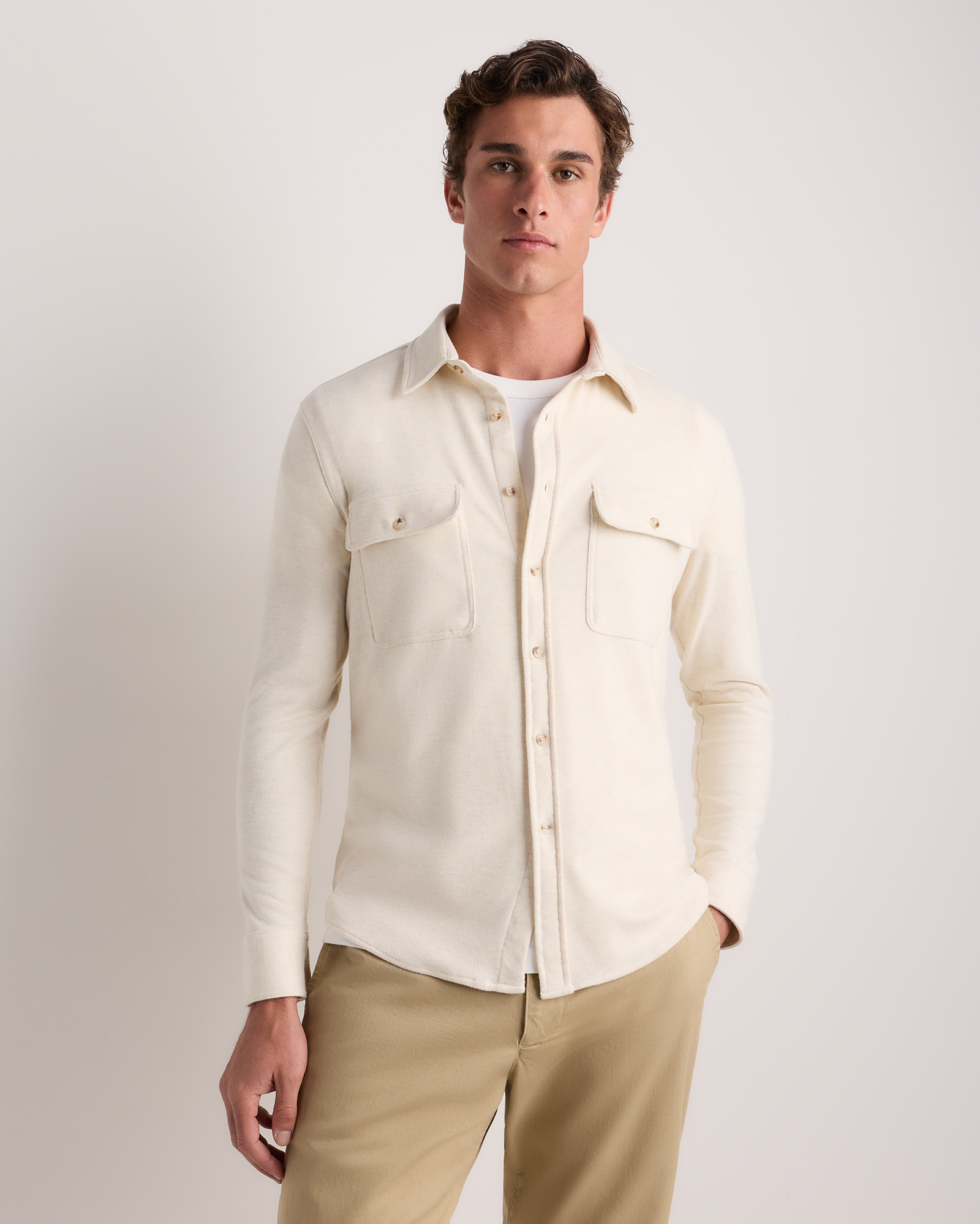 Quince Men's Stretch Sweater Fleece Shirt In White