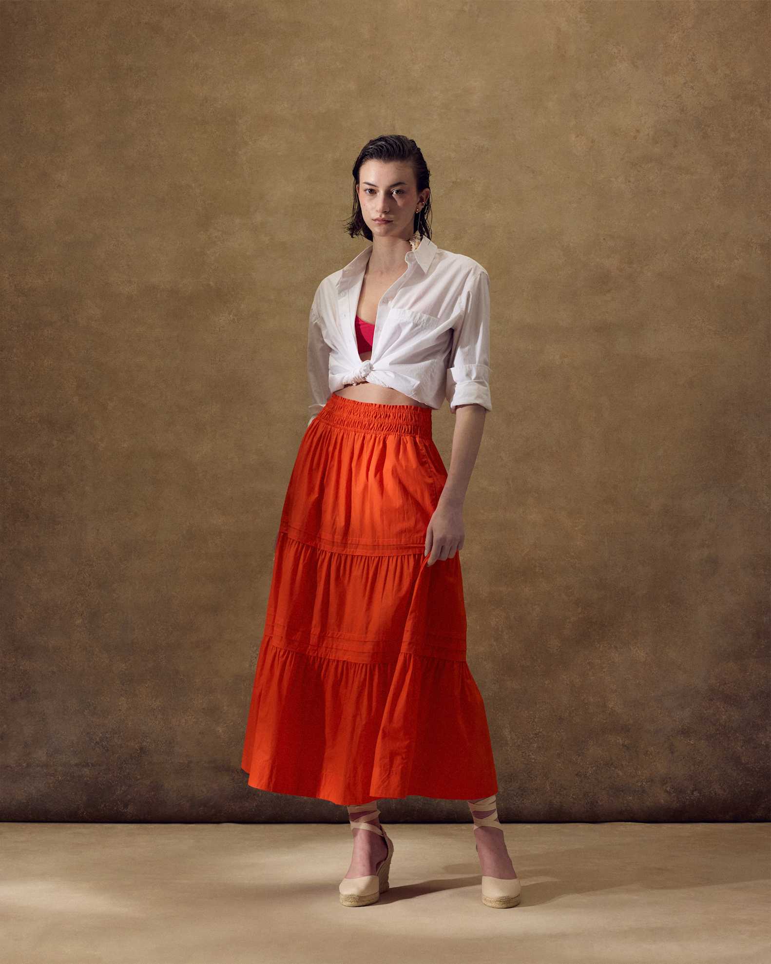 Summer Cotton Skirt Women's Summer A-Line Stretchy Waist Cotton