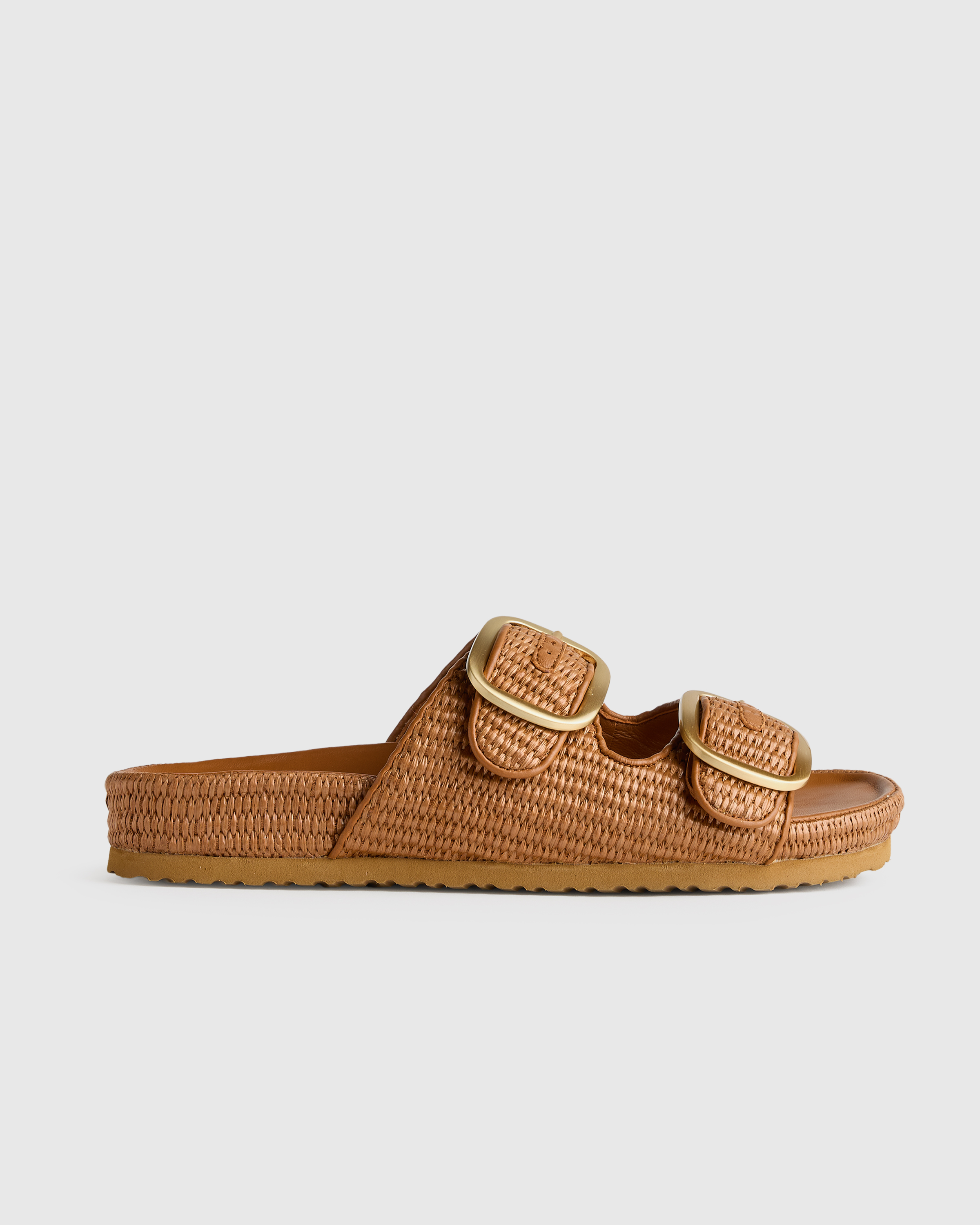 Cognac Raffia Double Buckle Sandal