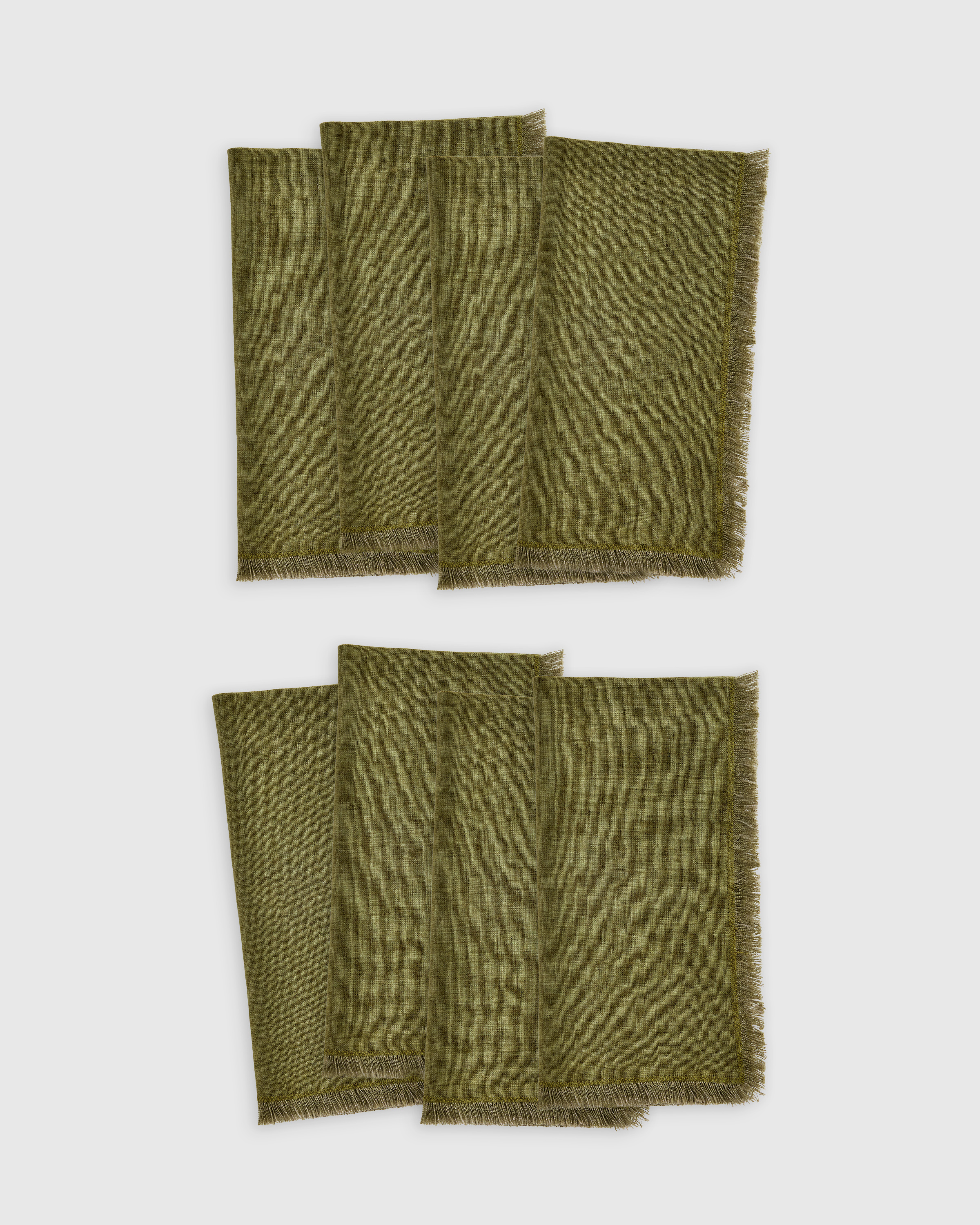 Olive European Linen Fringe Napkins (Set of 8)