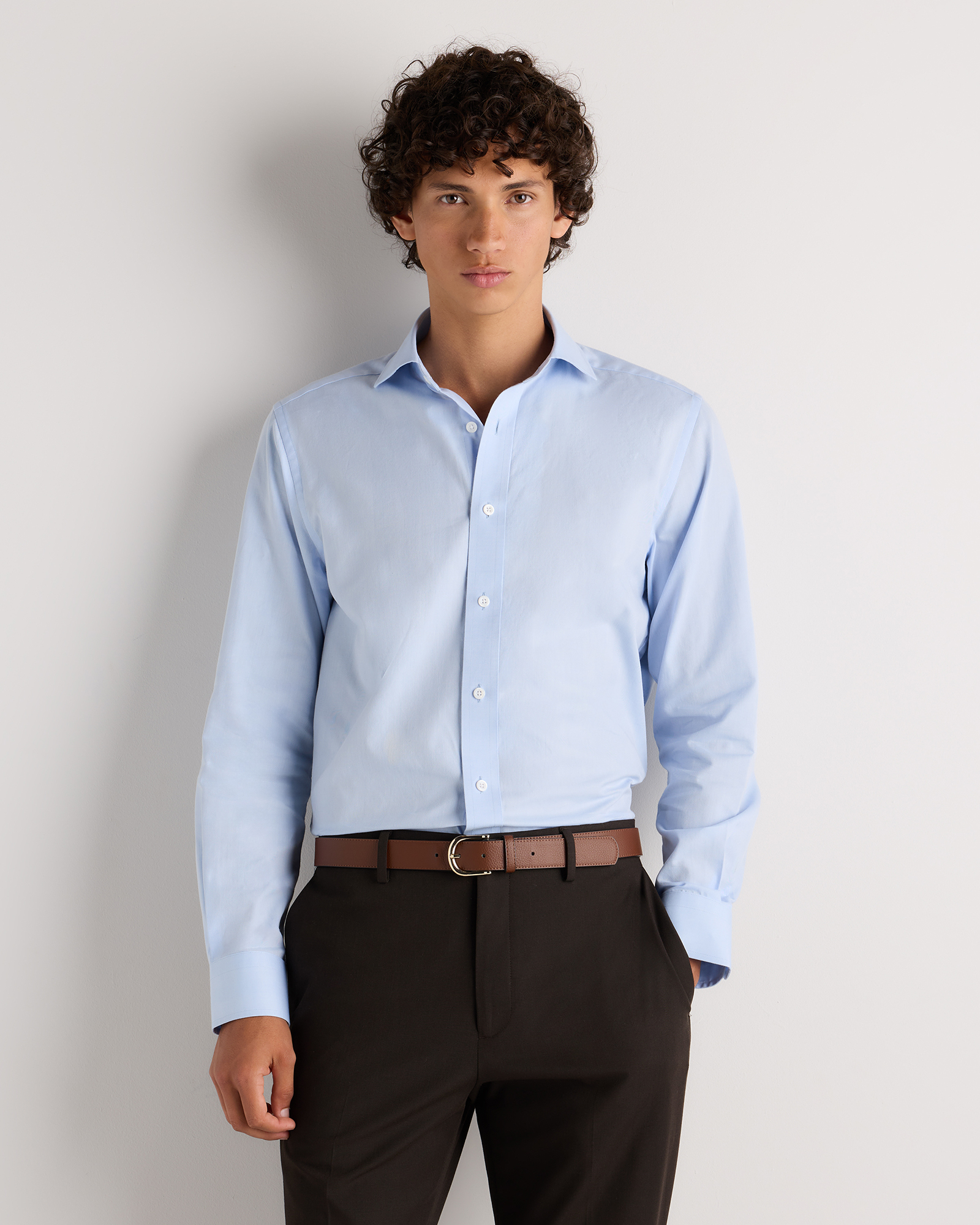 Pale Blue Chemise habillée en cachemire et coton biologique