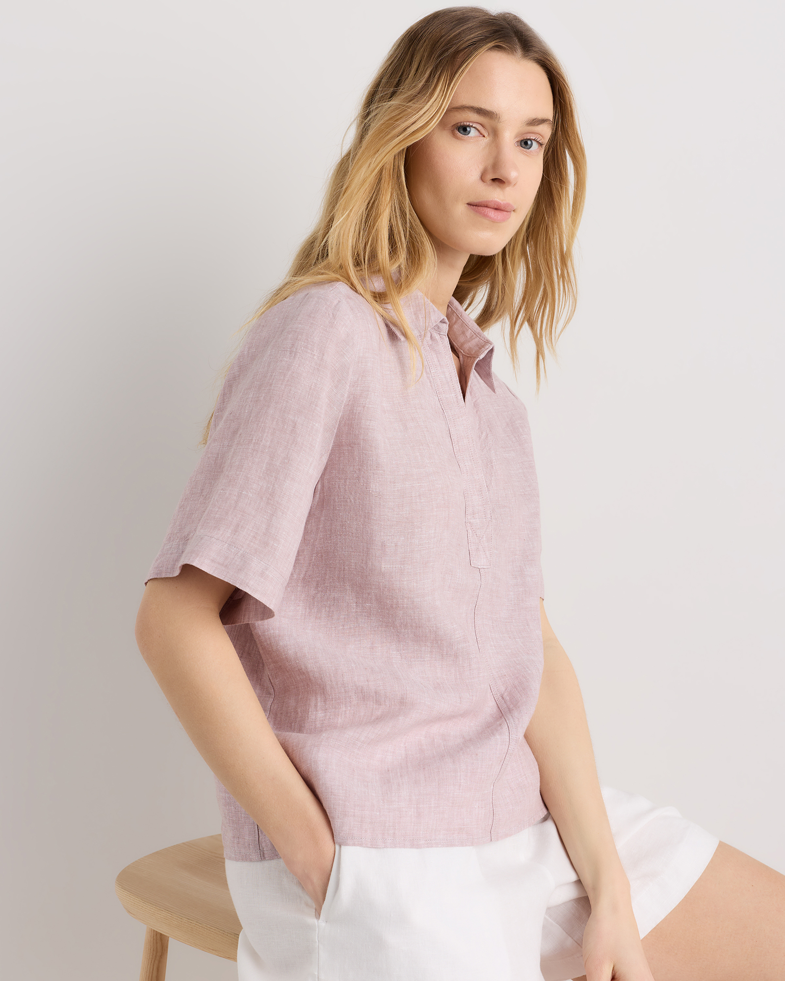 100% European Linen Short Sleeve Popover Top | Quince Canada