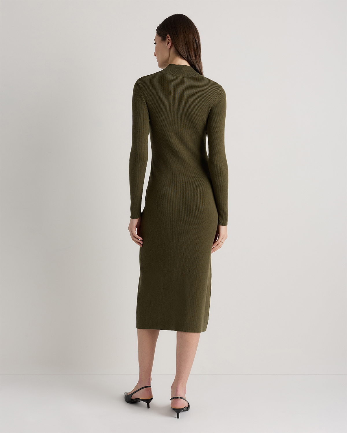Women's Cotton Cashmere Side Slit Midi Dress in Olive, Size XL by Quince