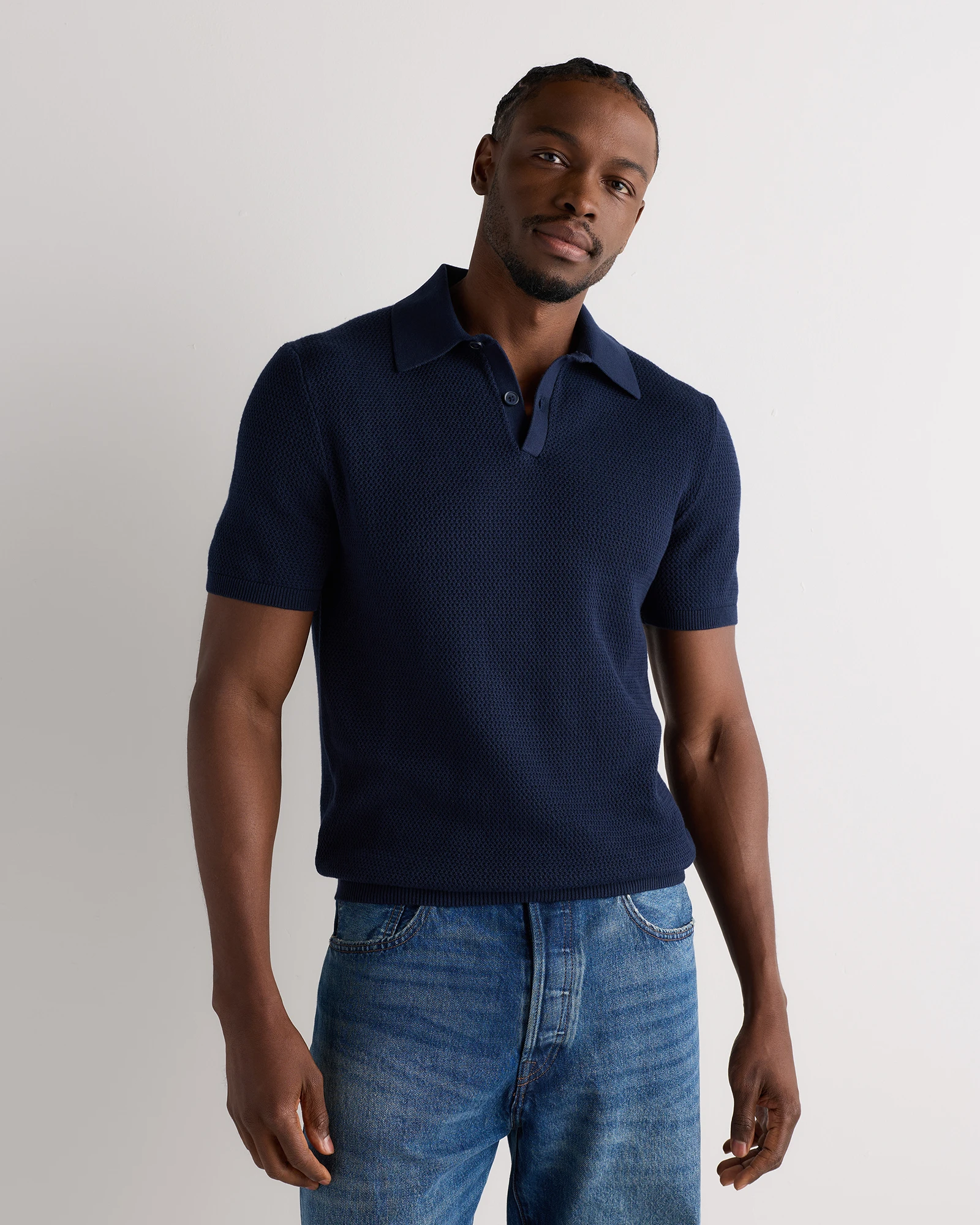 100% Organic Cotton Mesh-Stitch Sweater Polo