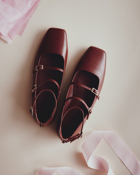 Merlot Italian Leather Strappy Ballet Flat