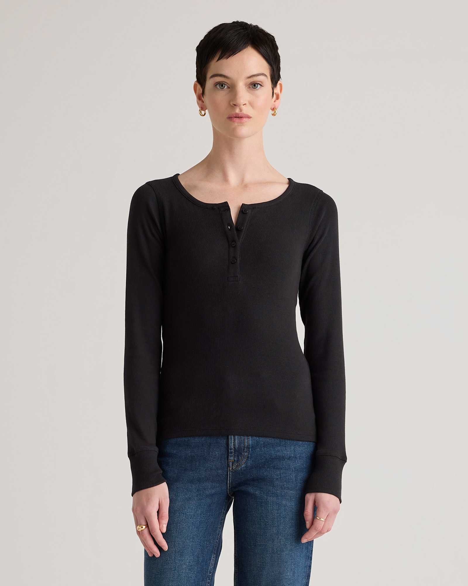 Organic Cotton Micro-Rib Henley Long Sleeve Tee