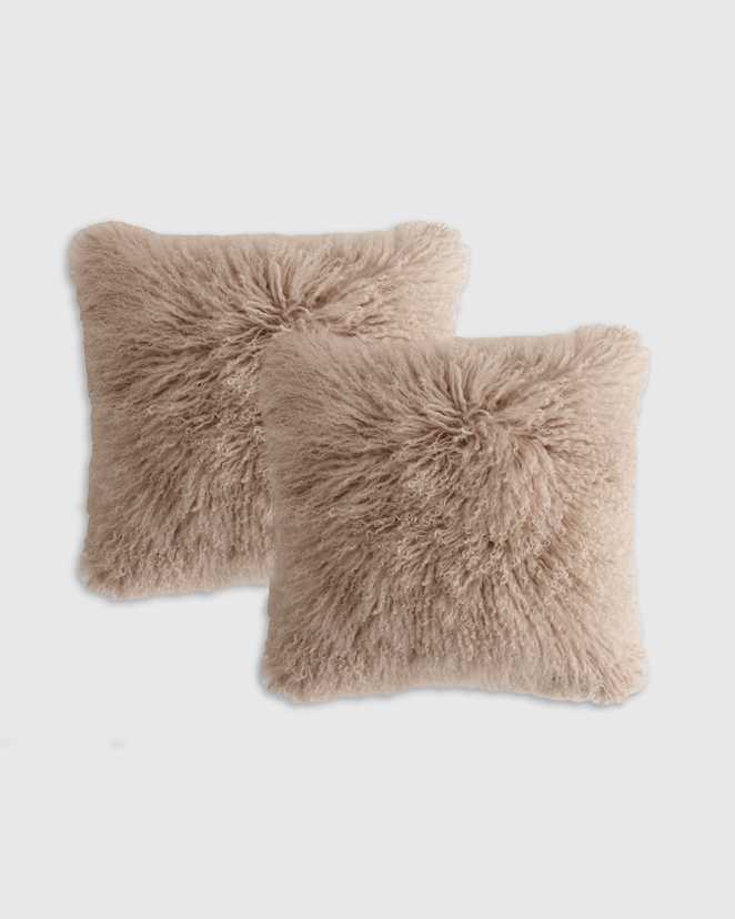 Khaki Luxe Mongolian Lamb Pillow Cover (Set of 2)