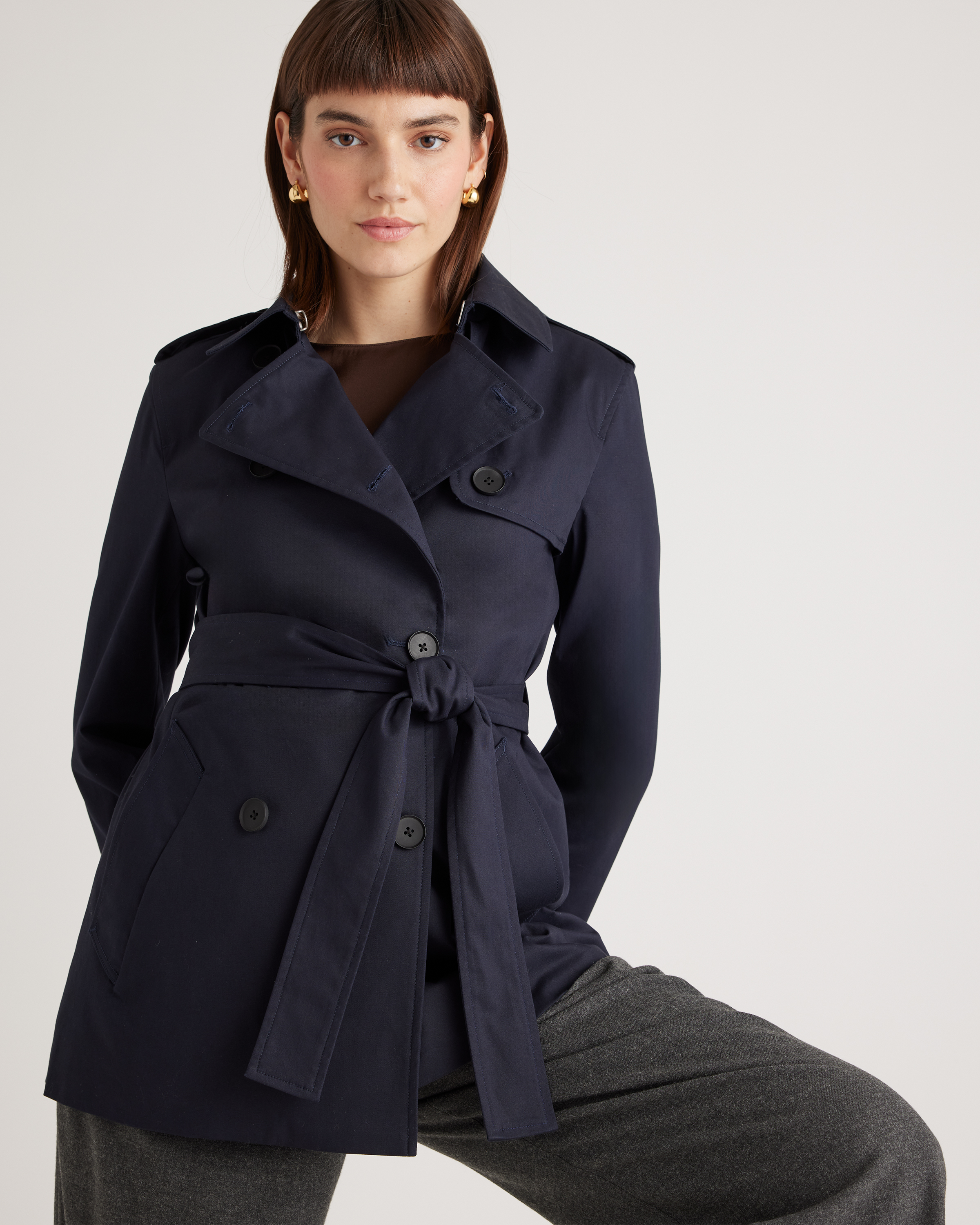 Comfort Stretch Short Trench Coat in Navy