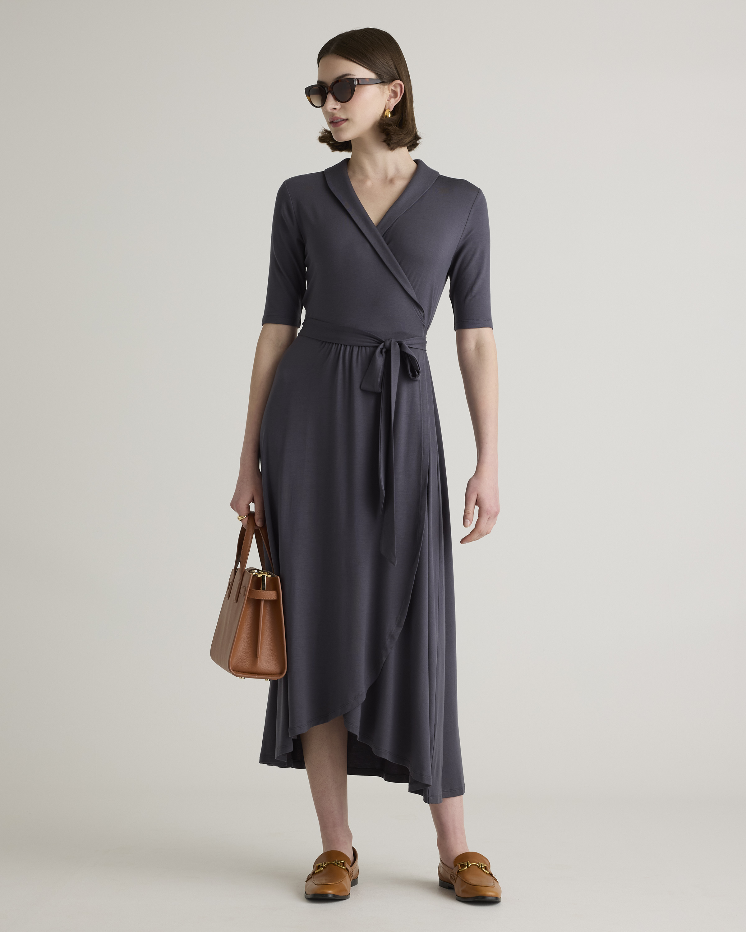 charcoal grey wrap dress A-Line Maxi Velvet Satin Mother of the Bride Dresses COCOMELODY CM0409, Black