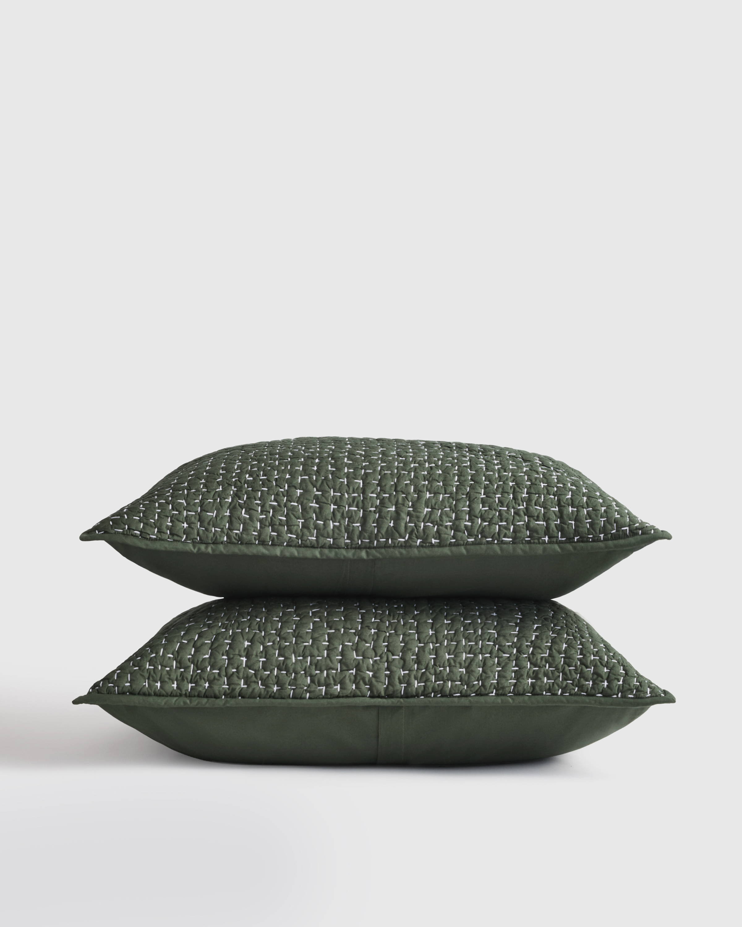 Organic Cotton Hand Stitched Quilted Sham Set, Pine, Standard