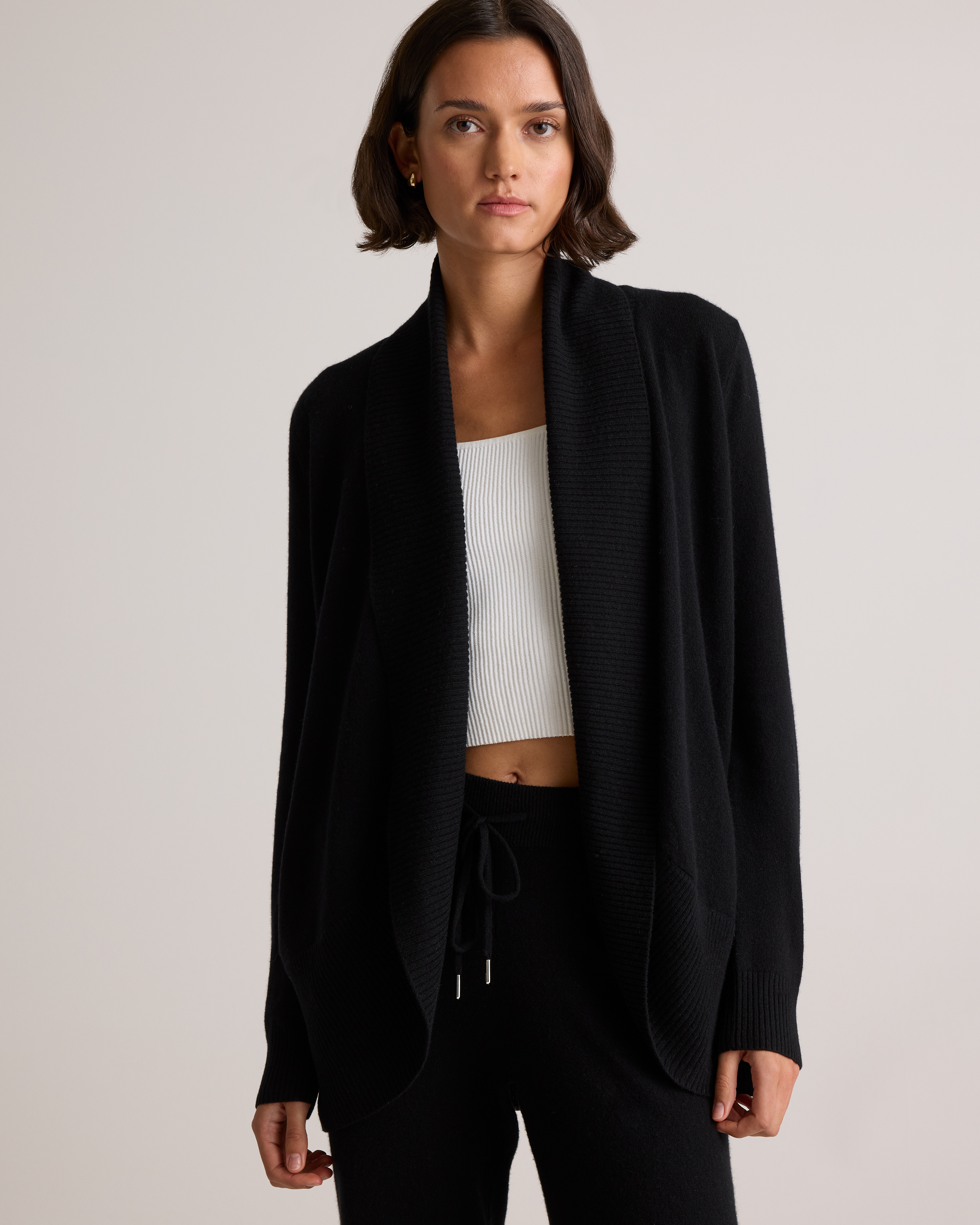 Mongolian Cashmere Open Cardigan Sweater in Black