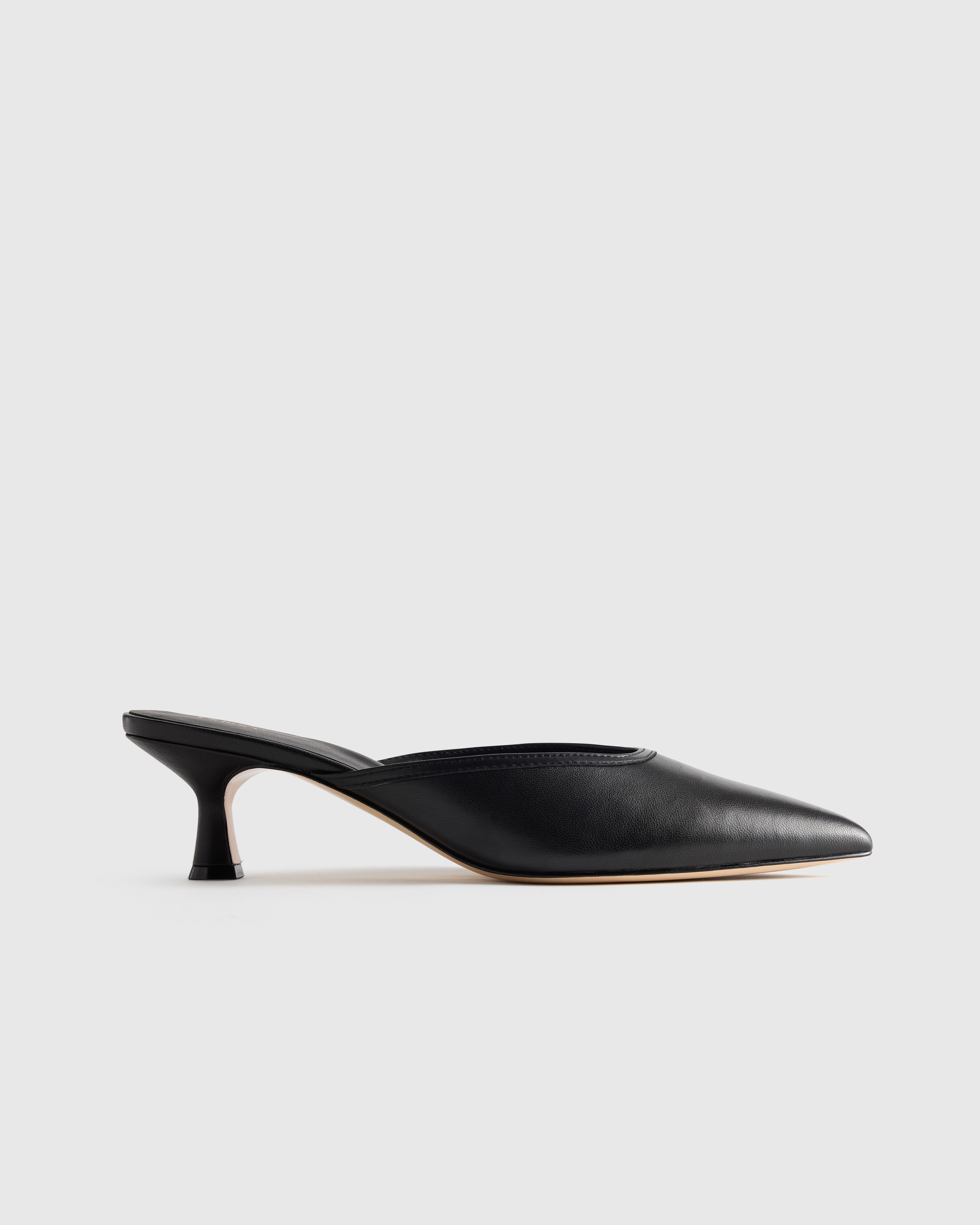 Black Italian Leather 55mm Kitten Heel Mule